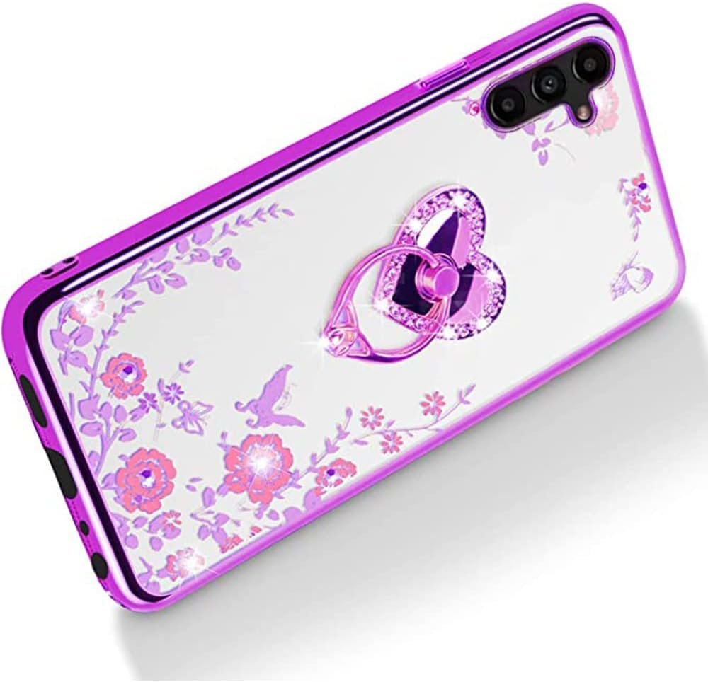 B-wishy for Samsung Galaxy A14 5G/A14 4G Glitter Crystal Butterfly Heart Floral Slim TPU Luxury Bling Cute Protective Cover with Kickstand+Strap for Samsung Galaxy A14 4G/5G (Purple) - Image 8
