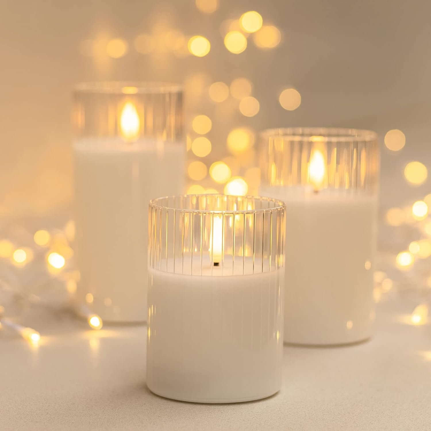 ANGELLOONG Clear Glass Flickering Flameless Candles Battery Operated with Remote Control, LED Pillar Candles with Timer, Romantic Candles for Bathroom Home Decor, Set of 3 - Image 3