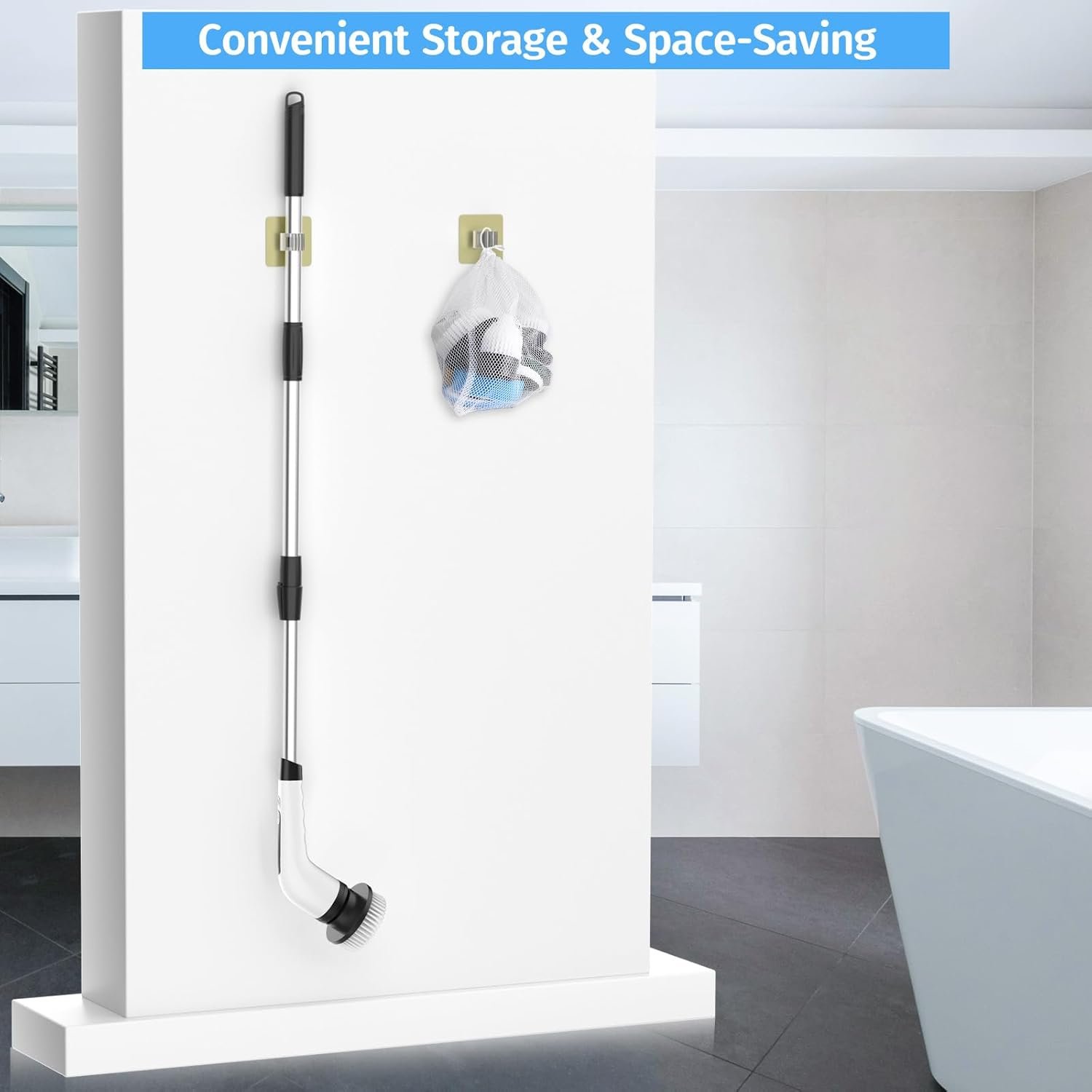 Electric Spin Scrubber, Shower Scrubber with Long Handle, Adjustable & Detachable Handle with 7 Replaceable Heads, 2 Speeds Cordless Electric Cleaning Brush for Bathroom/Tub/Floor/Tile - Image 9