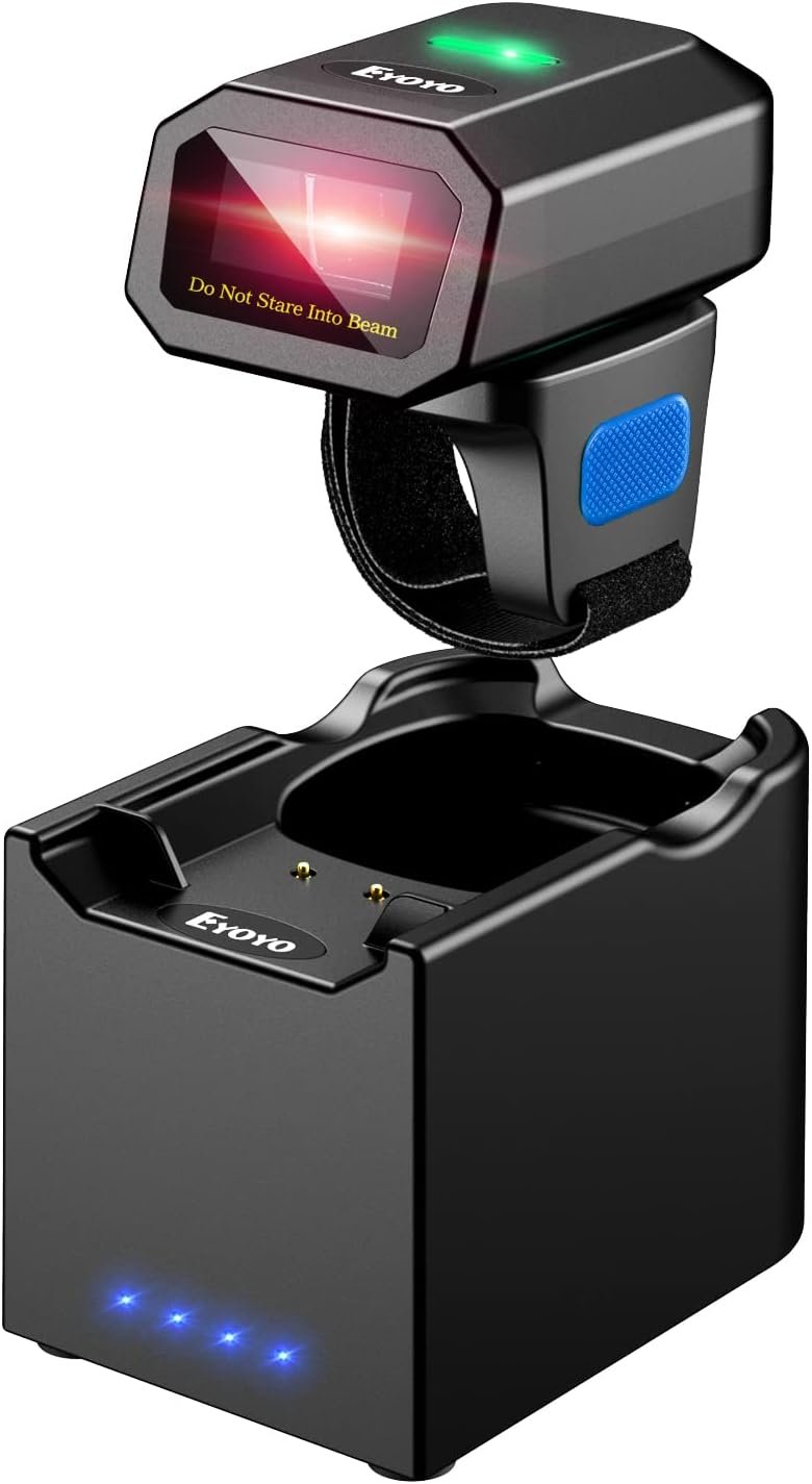 Eyoyo Bluetooth Ring Barcode Scanner, Compatible with Tablet iPhone Android iOS Computer, Right or Left Handed, Wearable 1D 2D QR Finger Hands-Free List Barcode Reader - Image 2