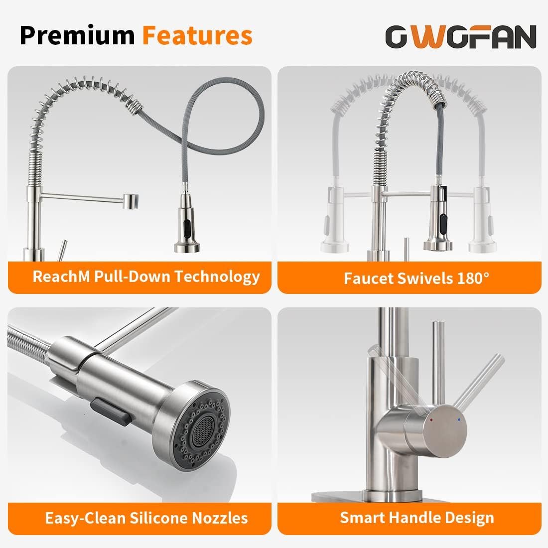 OWOFAN Kitchen Faucet with Pull Down Sprayer Brushed Nickel Stainless Steel Single Handle Pull Out Spring Sink Faucets 1 Hole Or 3 Hole Dual Function for Farmhouse Camper Laundry Utility Rv Wet Bar - Image 6