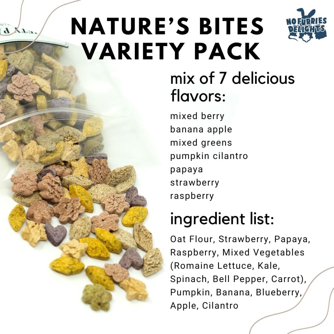 Treats, 100% All Natural Mini Bites for Rabbit Hamster Guinea Pig Chinchilla Pet Rat Mice Gerbil Bird Healthy Enrichment Bonding Rewarding Training Nature's Bites Variety Pack 50g - Image 2
