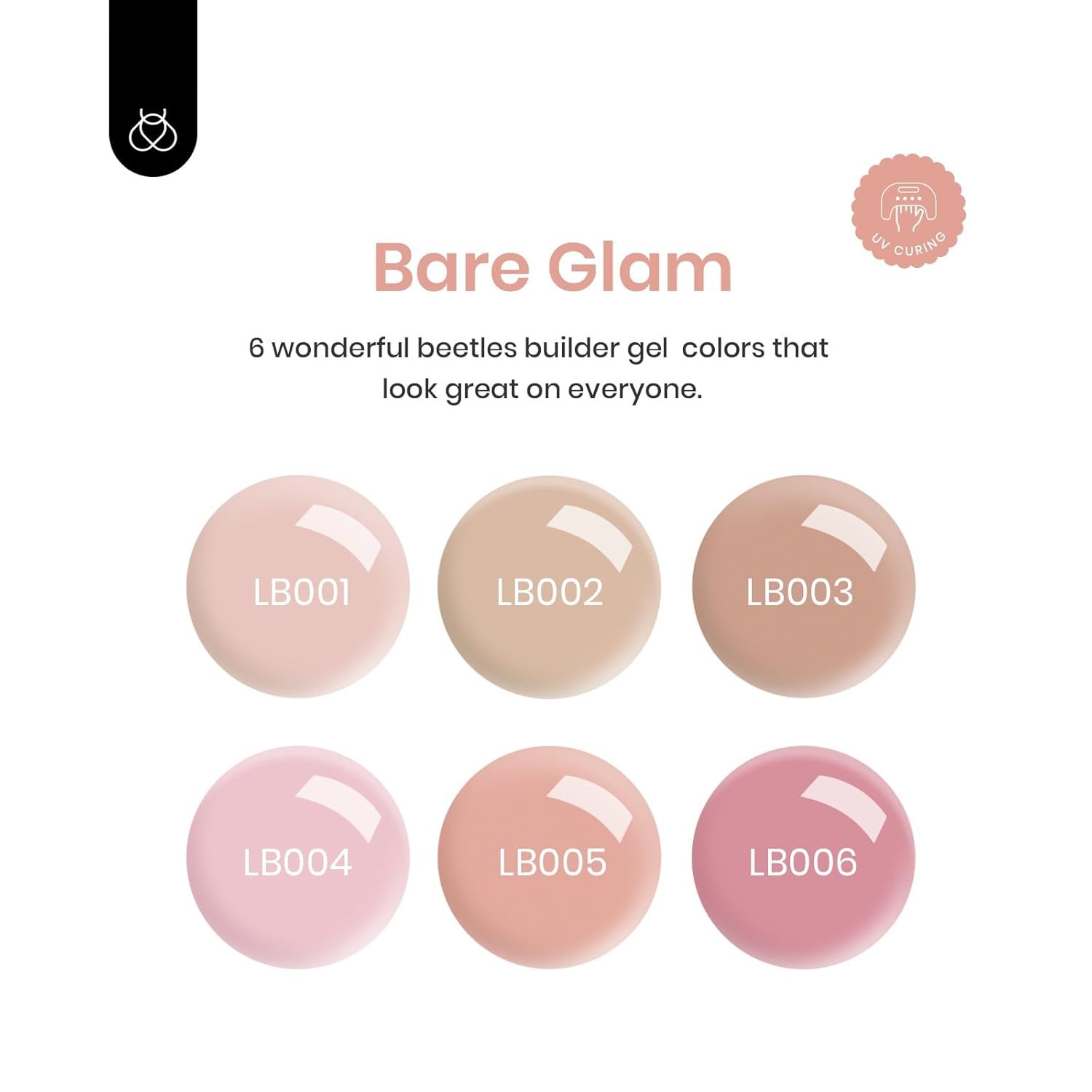 Beetles Builder Gel, 6 Colors 8 in 1 Strengthener Gel Clear Nude Pink Brown Gel Builder for Nails Hard Gel Extension Nail Gel Rhinestone False Nail Tips Glue Nail Art Design Valentines Gift for Women - Image 4