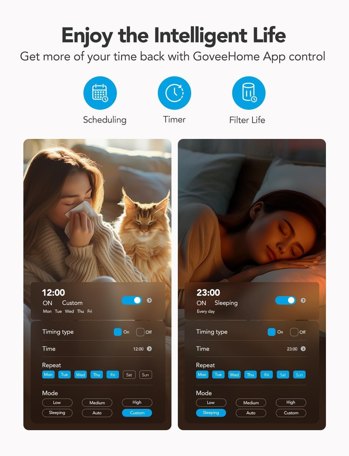 GoveeLife Smart Air Purifiers for Bedroom, with WiFi Alexa Control, HEPA 24dB Quiet Air Purifier with Fragrance Sponge, RGB Night Light Bundle with GoveeLife Hygrometer Thermometer H5104 - Image 6