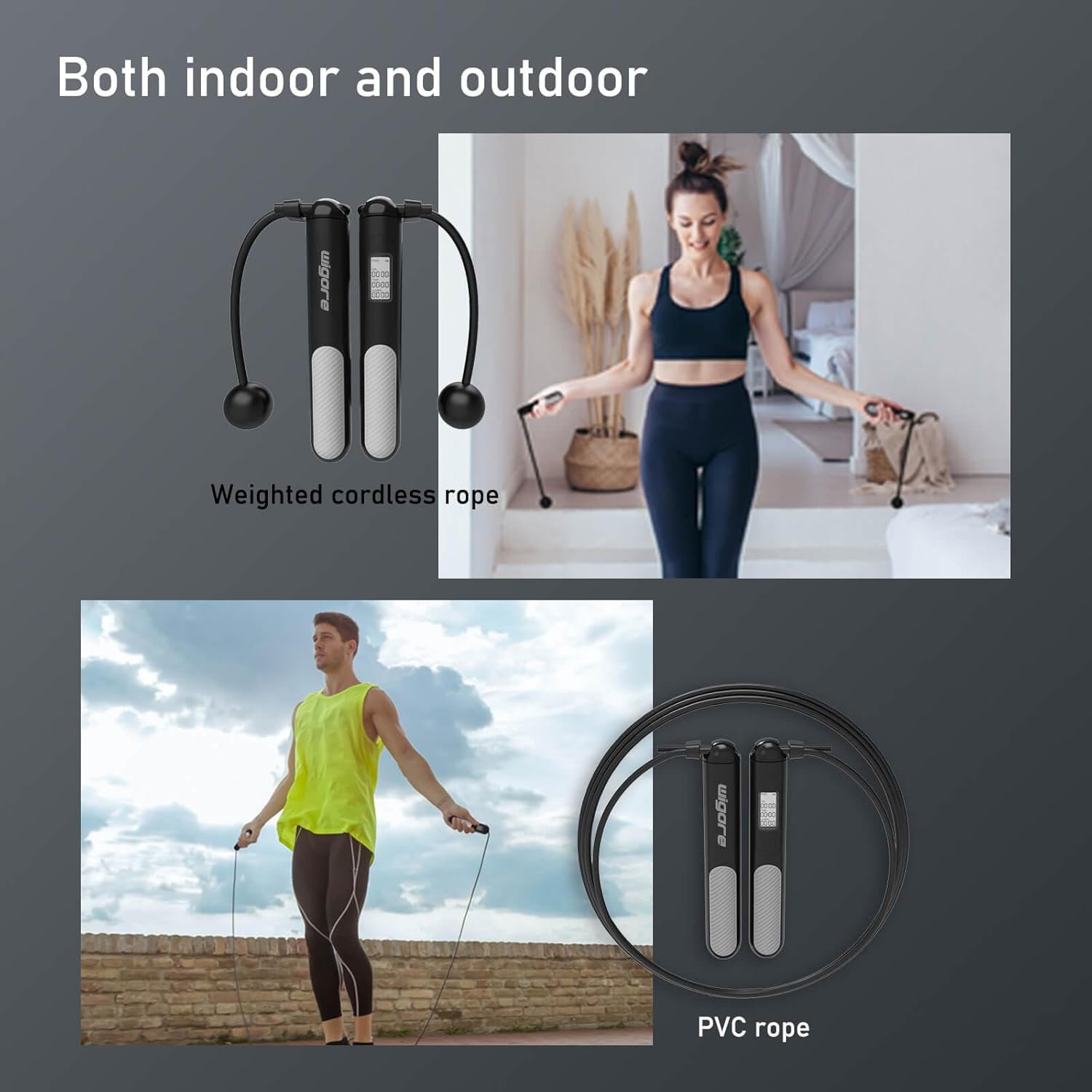 Jump Rope,Ropeless jump ropes weighted with counter for fitness,Home, Indoor or Outdoor exercise use,Workout,Crossfit,Gym,Cordless jump rope for Women,Men, Adults, Kids - Image 7