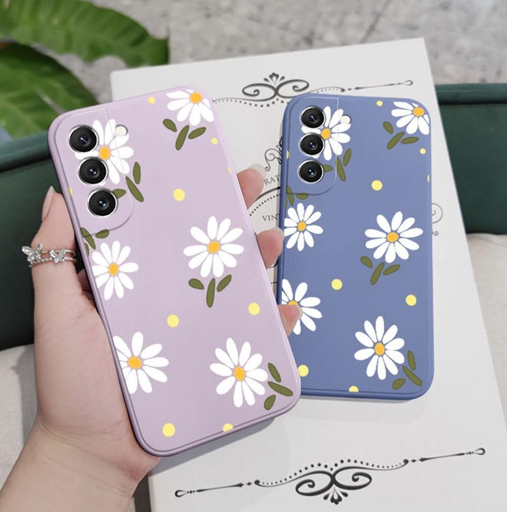 Galaxy A14 5G Case for Women Girls Cute Daisy Flower Camera Lens Protector Flexible Thin Slim Liquid Silicone Rubber Shockproof Protective Cover Phone Case for Samsung Galaxy A14 6.6"-Purple - Image 4