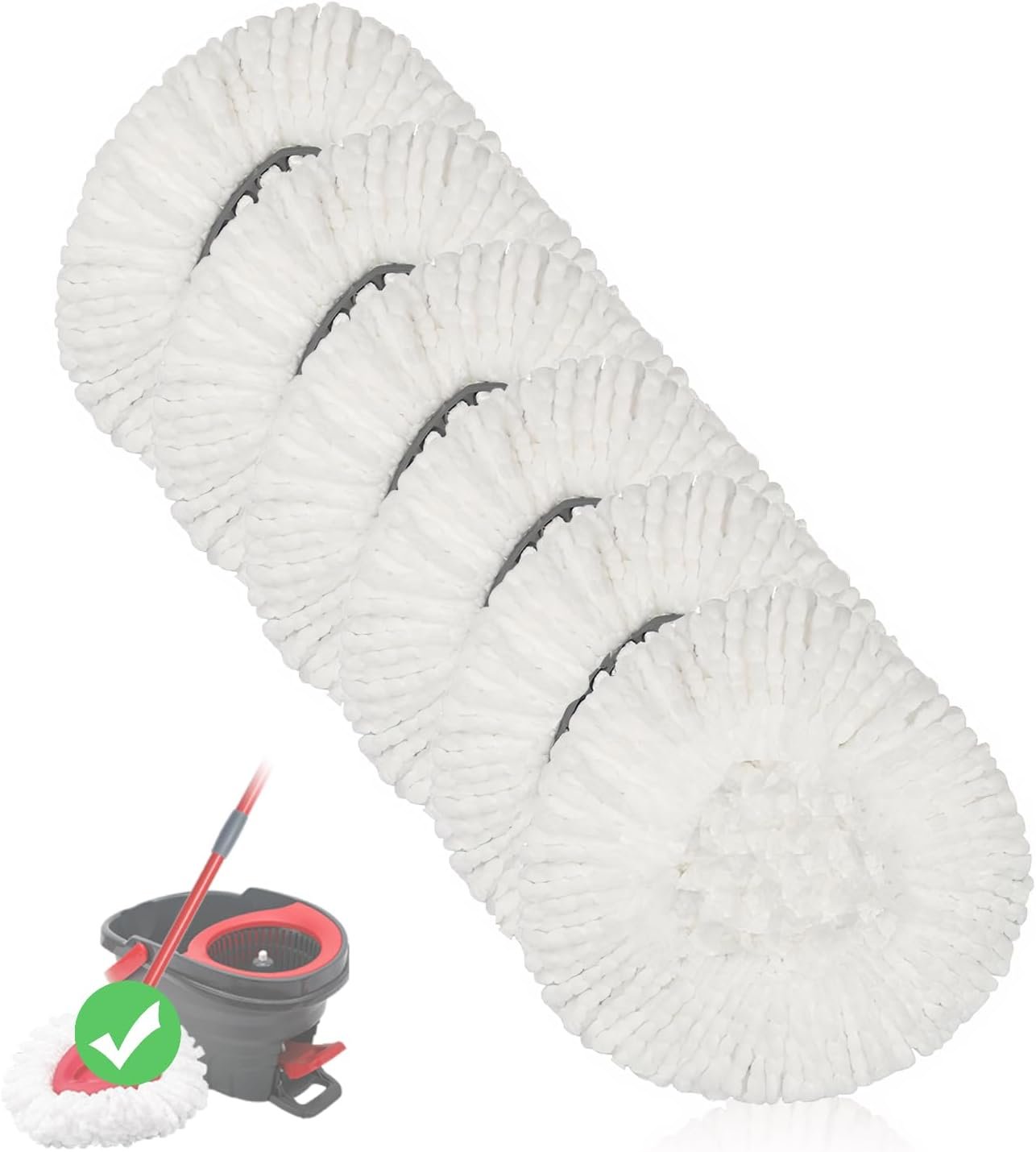 6 Pack Spin Mop Replacement Heads Compatible for Oceda EasyWring 1 Tank Bucket System, Microfiber Mop Replace Head Refills, Deep Cleaning (Not for 2 Tank) - Image 2
