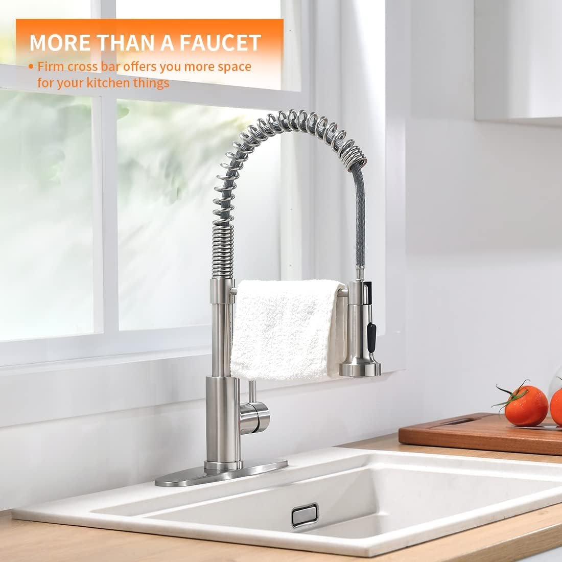 OWOFAN Kitchen Faucet with Pull Down Sprayer Brushed Nickel Stainless Steel Single Handle Pull Out Spring Sink Faucets 1 Hole Or 3 Hole Dual Function for Farmhouse Camper Laundry Utility Rv Wet Bar - Image 3