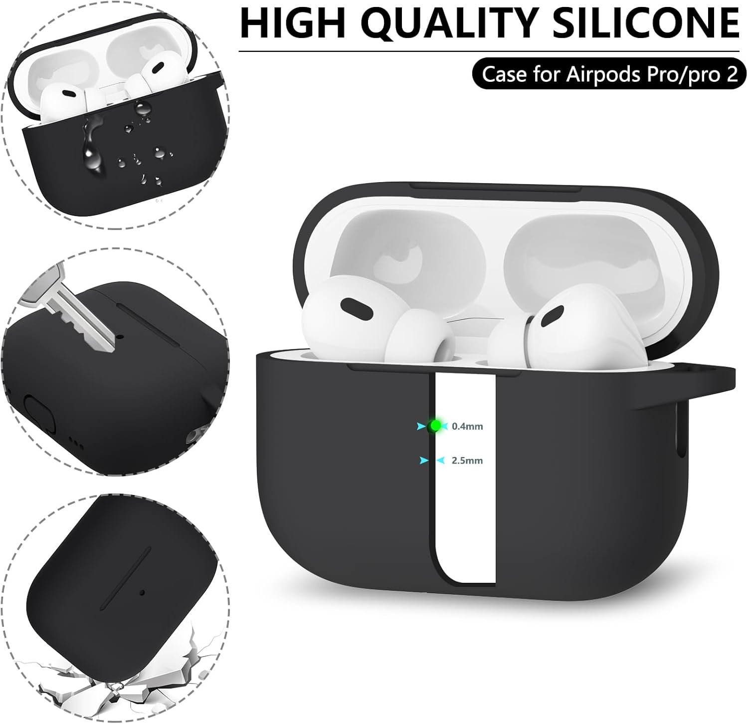 2 Pack AirPod Pro Case Cover with Cleaner Kit,Soft Silicone Protective Case for Apple AirPod Pro 2nd/1st Generation Case for Women Men,AirPods Pro Case Accessories with Keychain (Black+Lake Blue) - Image 5