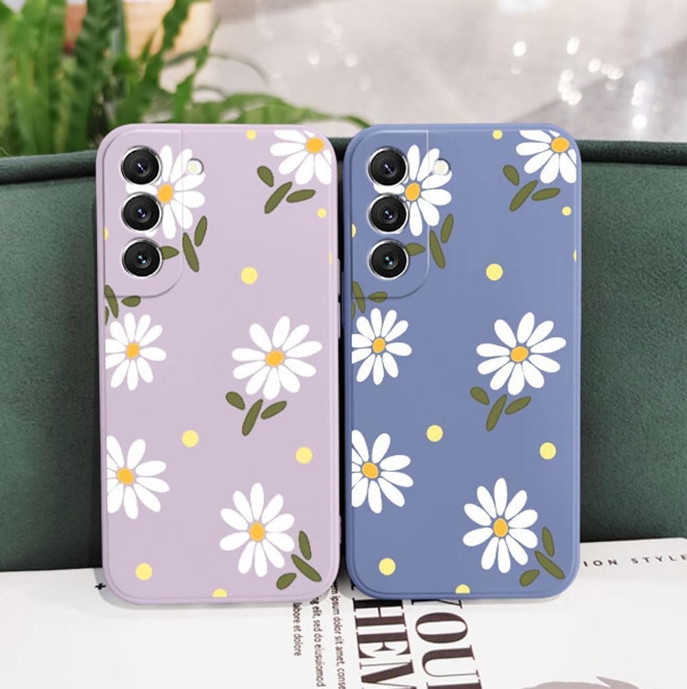 Galaxy A14 5G Case for Women Girls Cute Daisy Flower Camera Lens Protector Flexible Thin Slim Liquid Silicone Rubber Shockproof Protective Cover Phone Case for Samsung Galaxy A14 6.6"-Purple - Image 3