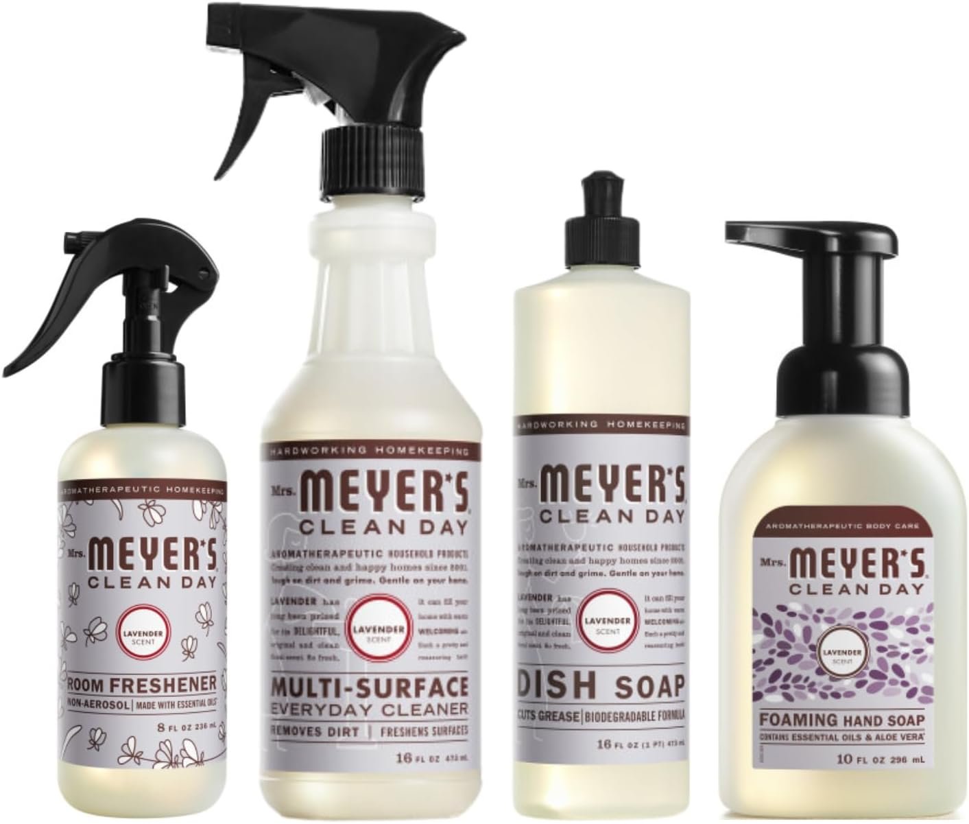 MRS. MEYER'S CLEAN DAY Kitchen Set, Room Freshener, Multi-Surface Cleaner, Dish Soap and Foaming Hand Soap, 4 CT (Lavender) - Image 2