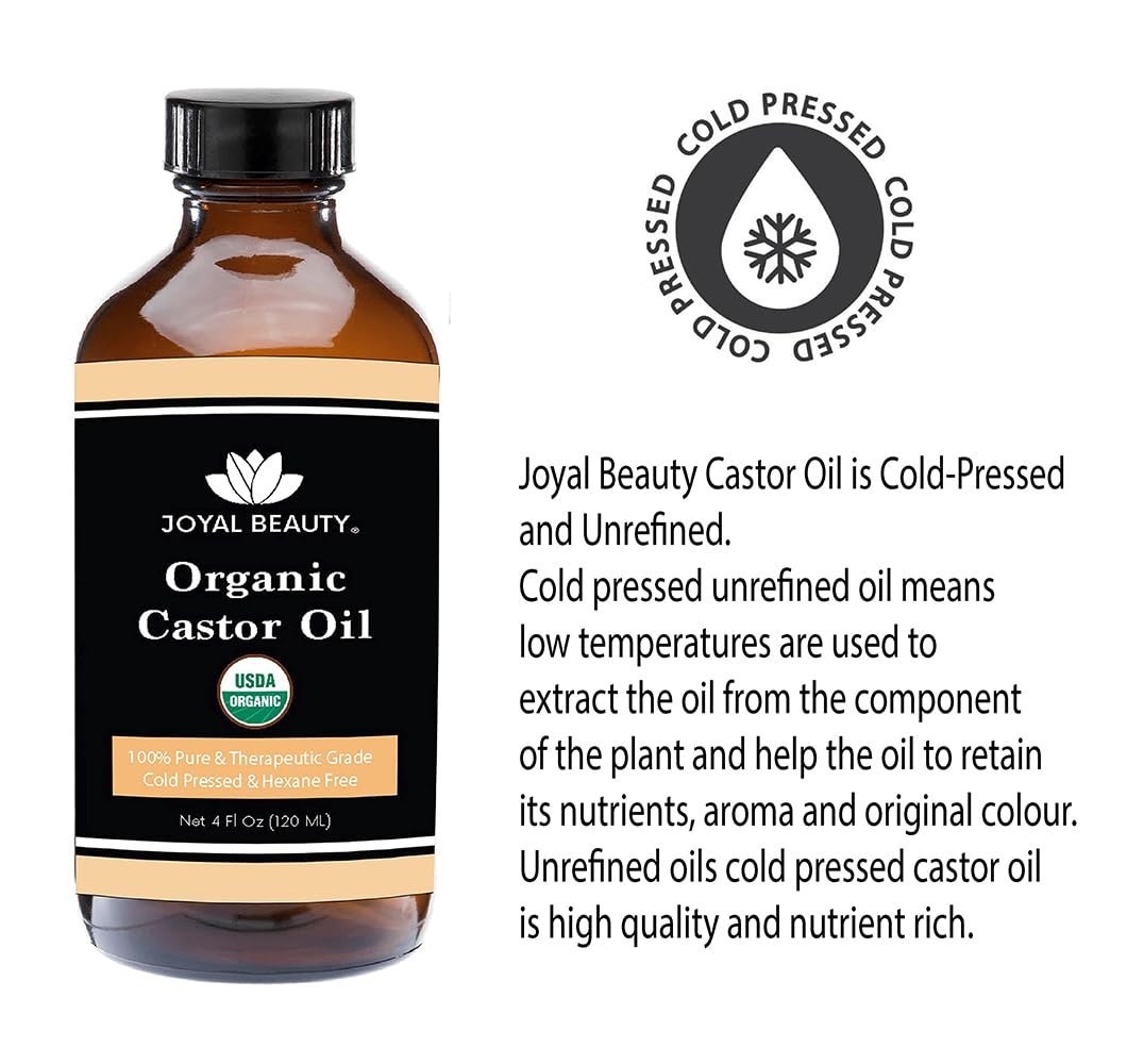JOYAL BEAUTY Castor Oil USDA Certified Organic(4oz). 100% Pure Cold Pressed Unrefined Hexane Free Glass Bottle. Hair Eyelashes Eyebrows Lash Serum. For Face, Skin, Body, Belly Button. Free Mascara - Image 6