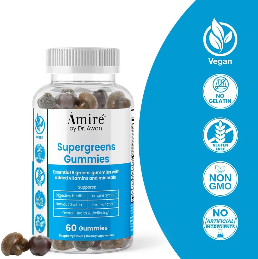 Amire by Dr. Awan Super Greens Gummies, Fruits & Veggies Supplement, Green Superfood for Immunity, Metabolism, Liver Function & Nervous System, Essential 8 Greens, 120ct, 60day Supply - Image 5