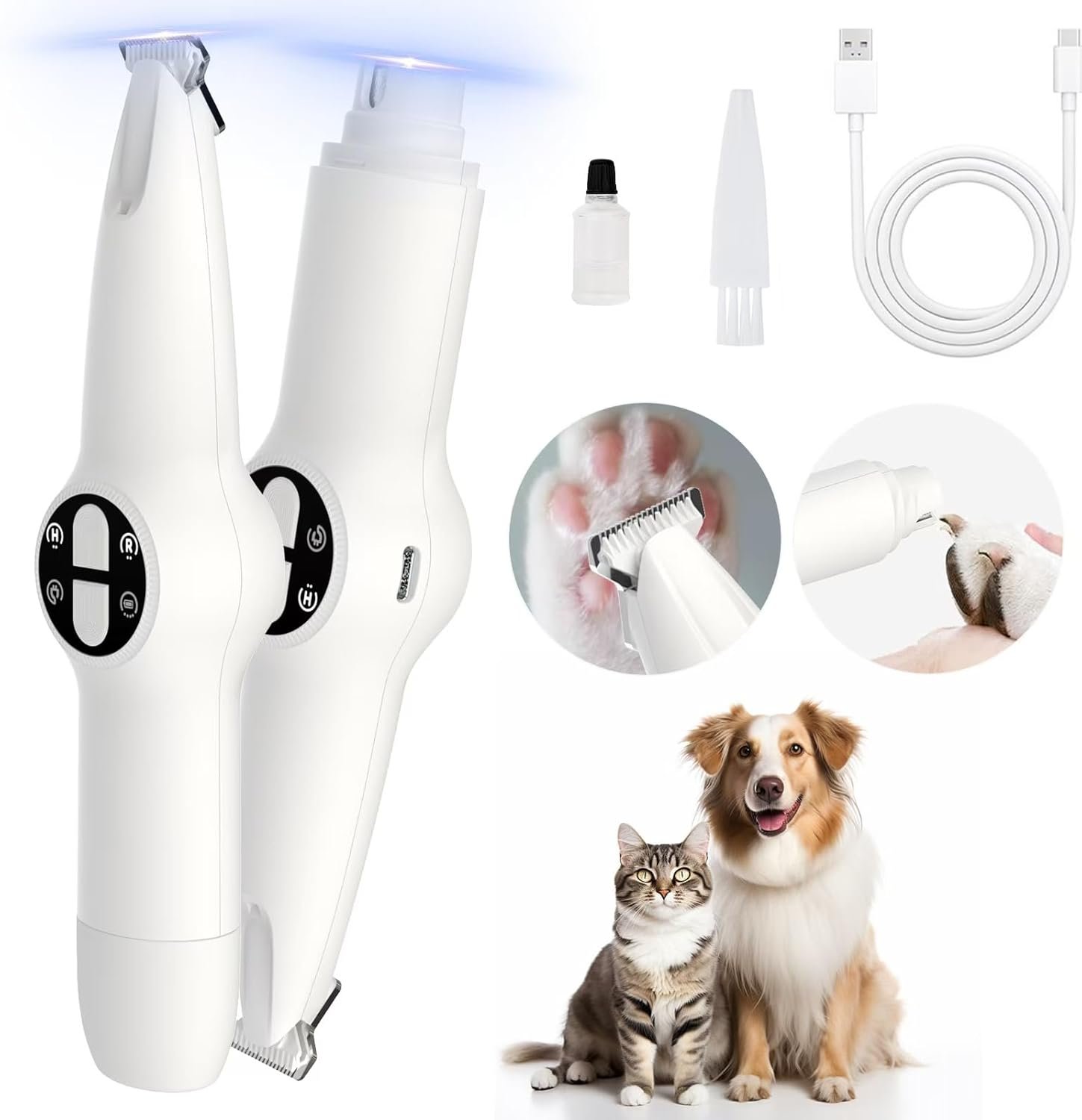 Dog Paw Trimmer with LED Light, Upgraded 2 in 1 Dog Grooming Kit, Cordless Dog Nail Trimmers Grinder with 3 Ports for Small Medium Large Dogs, Pet Micro Precision Electric Trimmer for Paws Eyes Ears - Image 2
