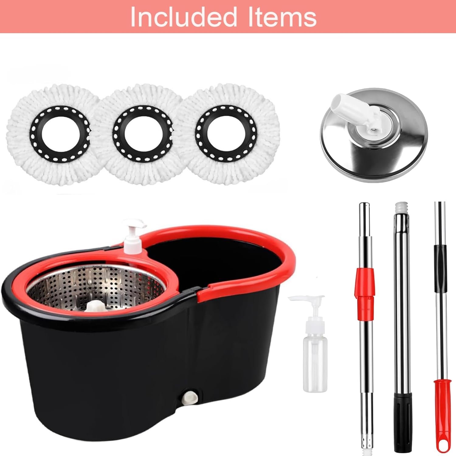 Spin Mop and Bucket with Wringer Set, 360° Spinning Mop Bucket System with 3 Microfiber Mop Replacement Heads Refills, 61" Stainless Steel Extended Handle for Floor Cleaning Home Office(20QT) - Image 7