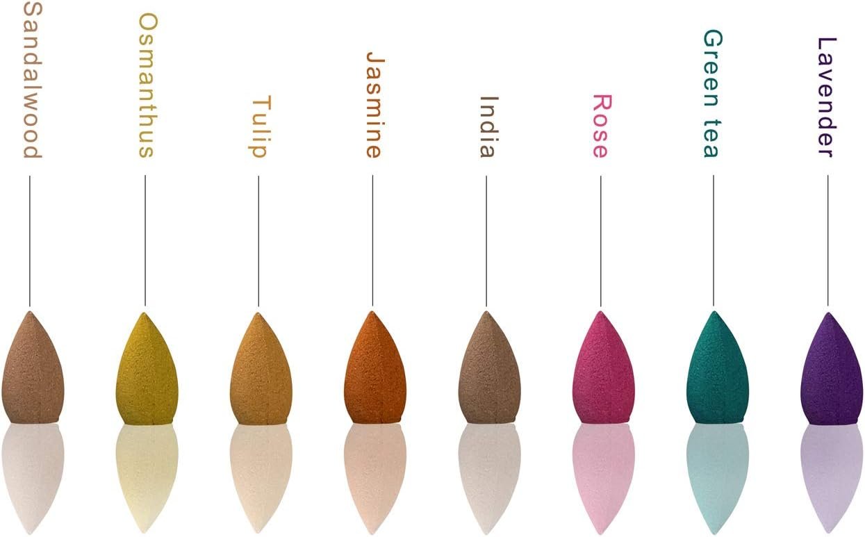 120 PCS Backflow Waterfal Incense Cones, 8 Mixed Natural Scents India Incense Osmanthus Jasmine Tulip Lavender Sandalwood Rose Incense Cone for Backflow Incense Burner Holders (120 Incense/Bag) - Image 6