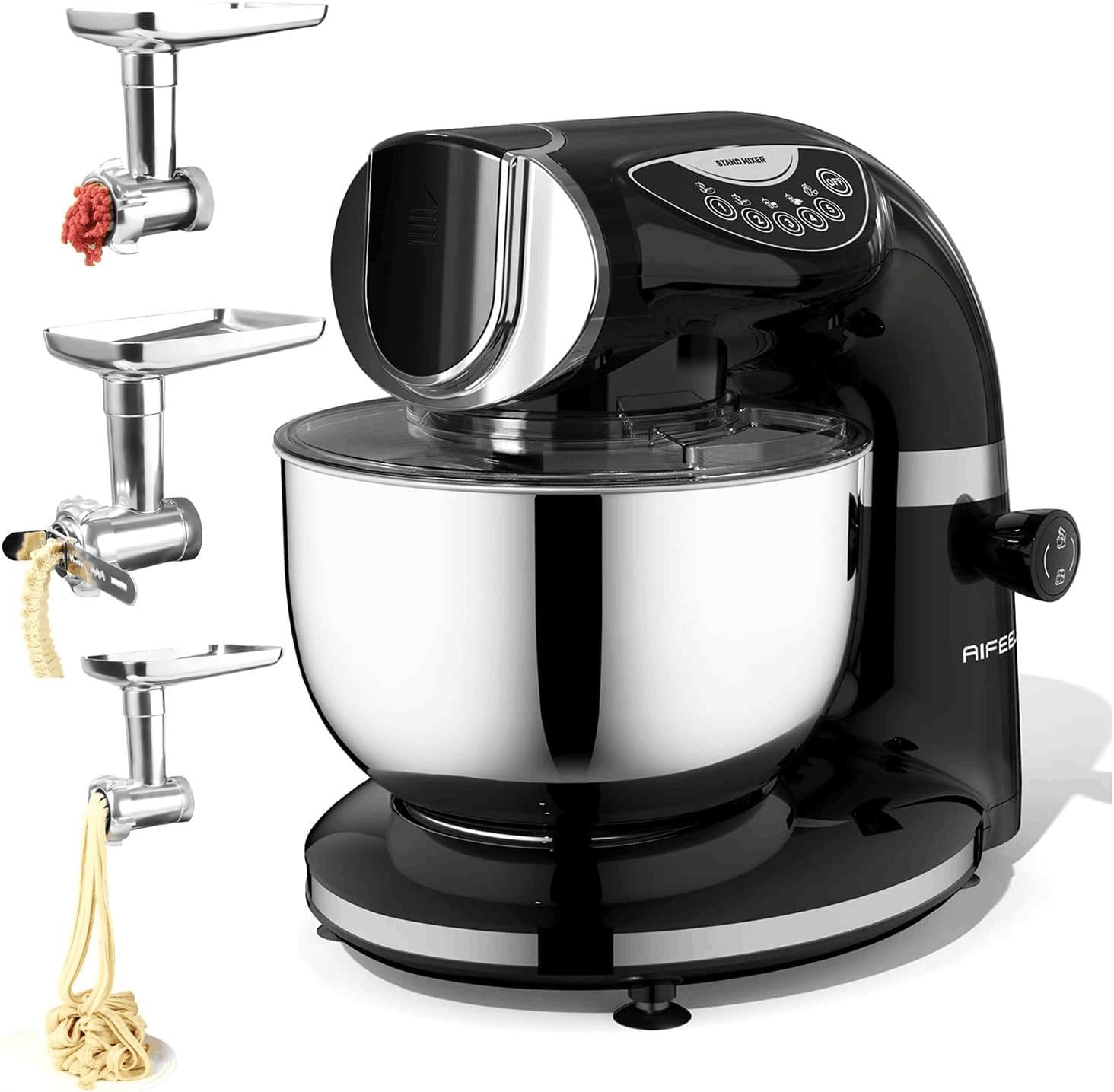 Aifeel Stand Mixer, 8.5QT+ 6QT Two Stainless Steel Bowls Electric Food Mixer, 7 in 1 Multifunctional Kitchen Mixer with Dough Hook, Whisk, Beater, Meat Grinder,Pasta & Cookie Maker-Black - Image 3