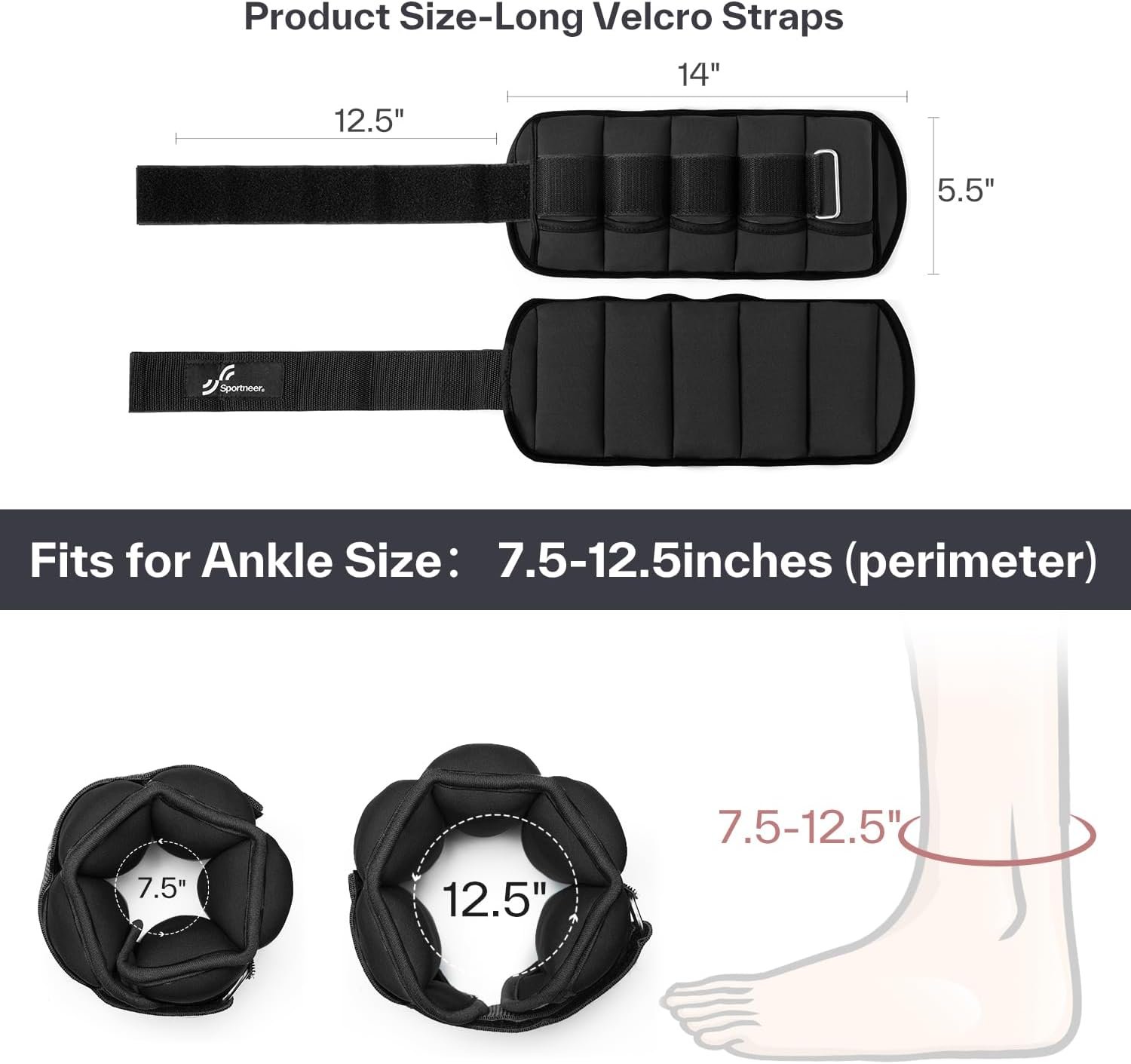 Sportneer Adjustable Ankle Weights 1 Pair 2 4 6 8 10 Lbs Leg Weight Straps for Women Men, Weighted Ankle Weights Set for Gym,Fitness, Workout,Walking, Jogging,1-5 lbs Each Ankle, 1 Pair 2-10 lbs - Image 6