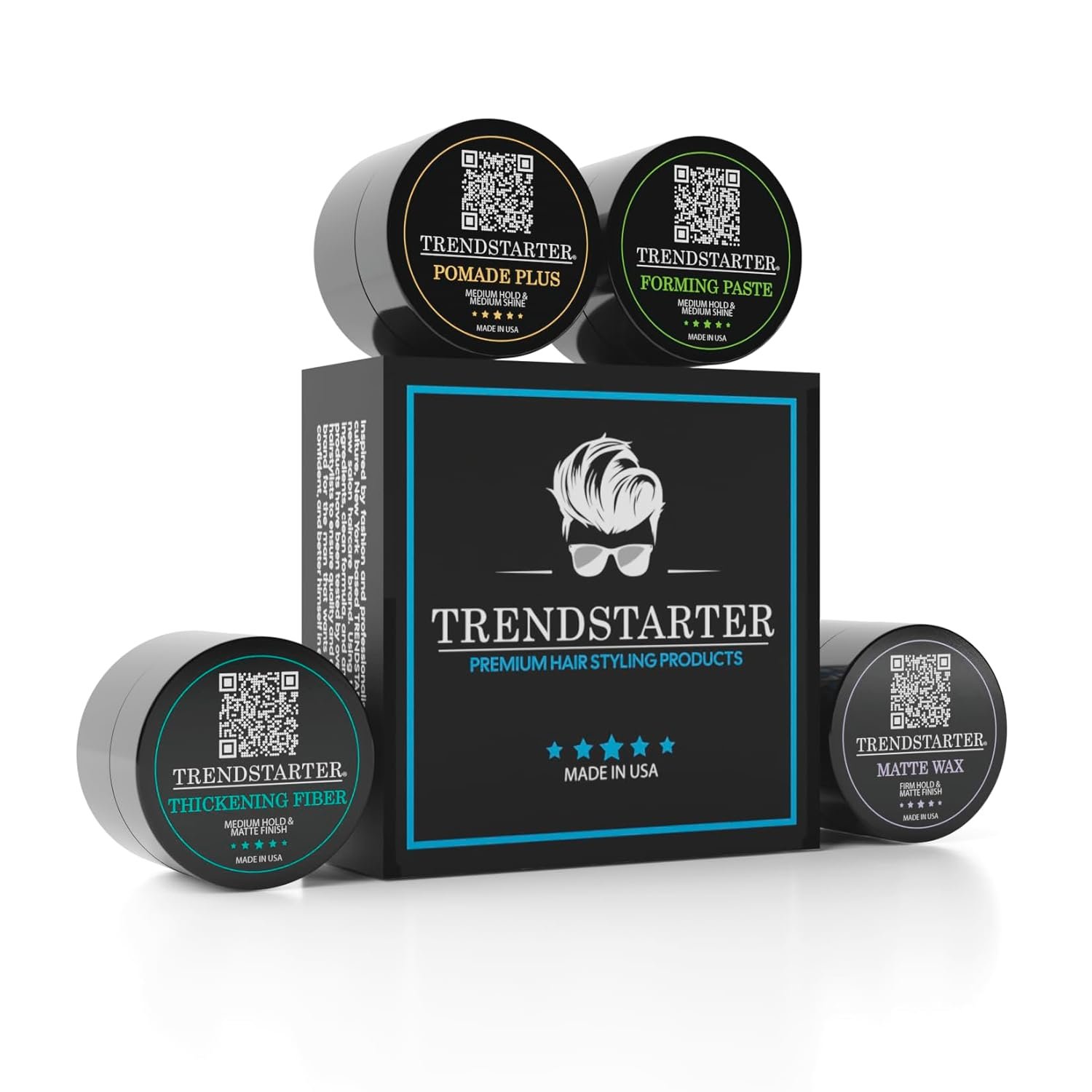 TRENDSTARTER - POMADE SAMPLE PACK - TEST BEFORE YOU INVEST - Matte Wax - Forming Paste - Thickening Fiber - Pomade Plus (Four 0.25oz Samples) - Image 2