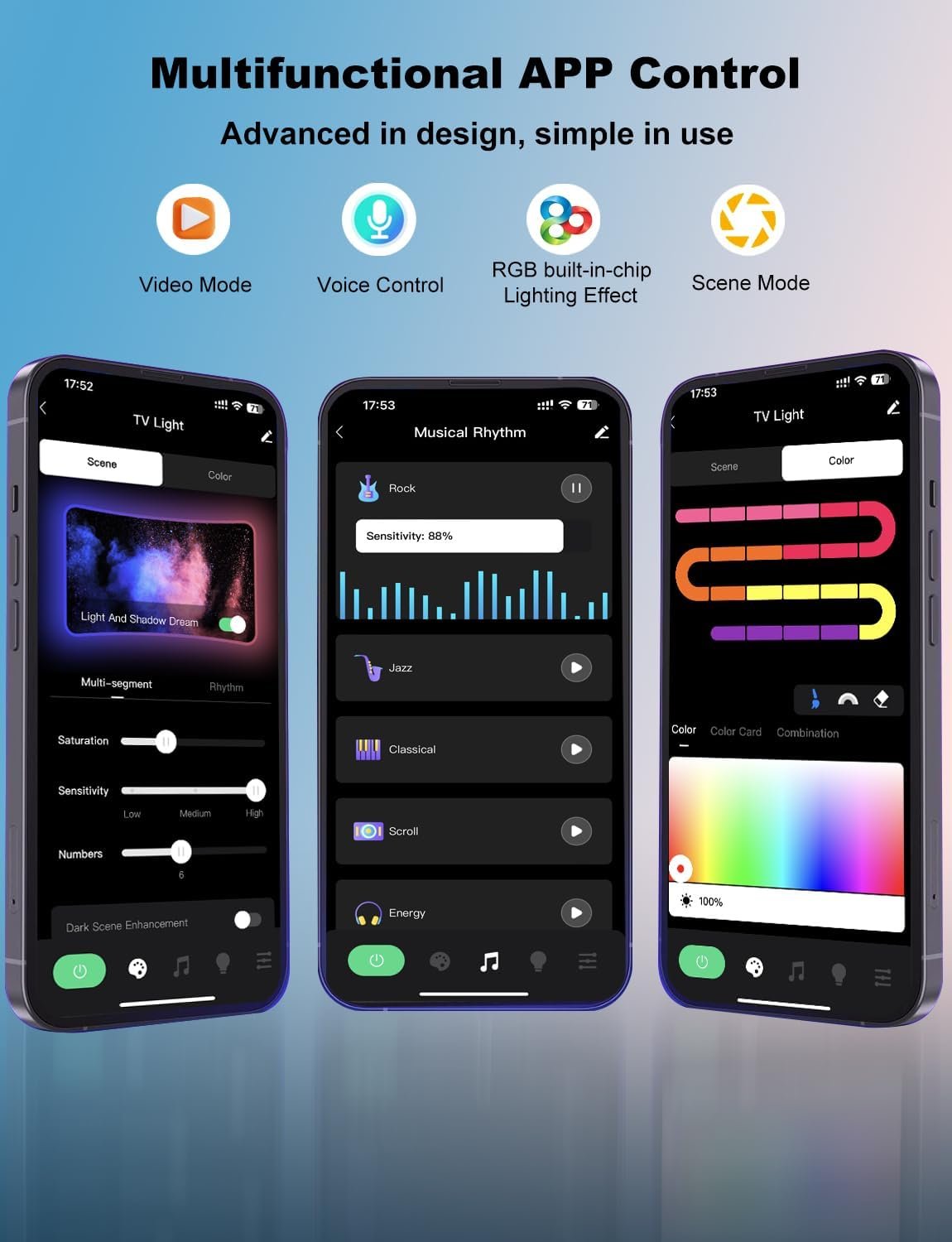 TV LED Backlight with Camera for 55-65 inch Screens, 13Ft LED Strip Lights Sync to Screen & Music, RGB Built in Chip Strip Lights Color Changing, Smart App Control, USB Power - Image 8