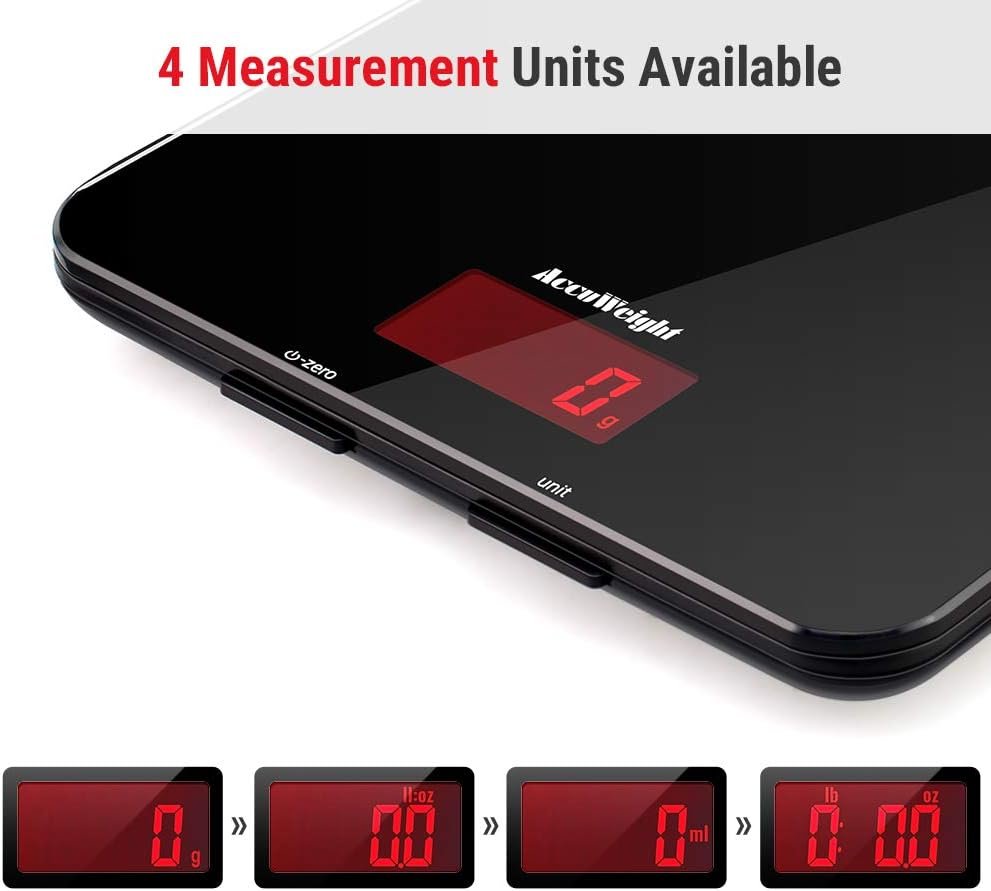 AccuWeight 201 Digital Multifunction Meat Food Scale with LCD Display for Baking Kitchen Cooking, 11lb Capacity by 0.1oz, Tempered Glass - Image 4