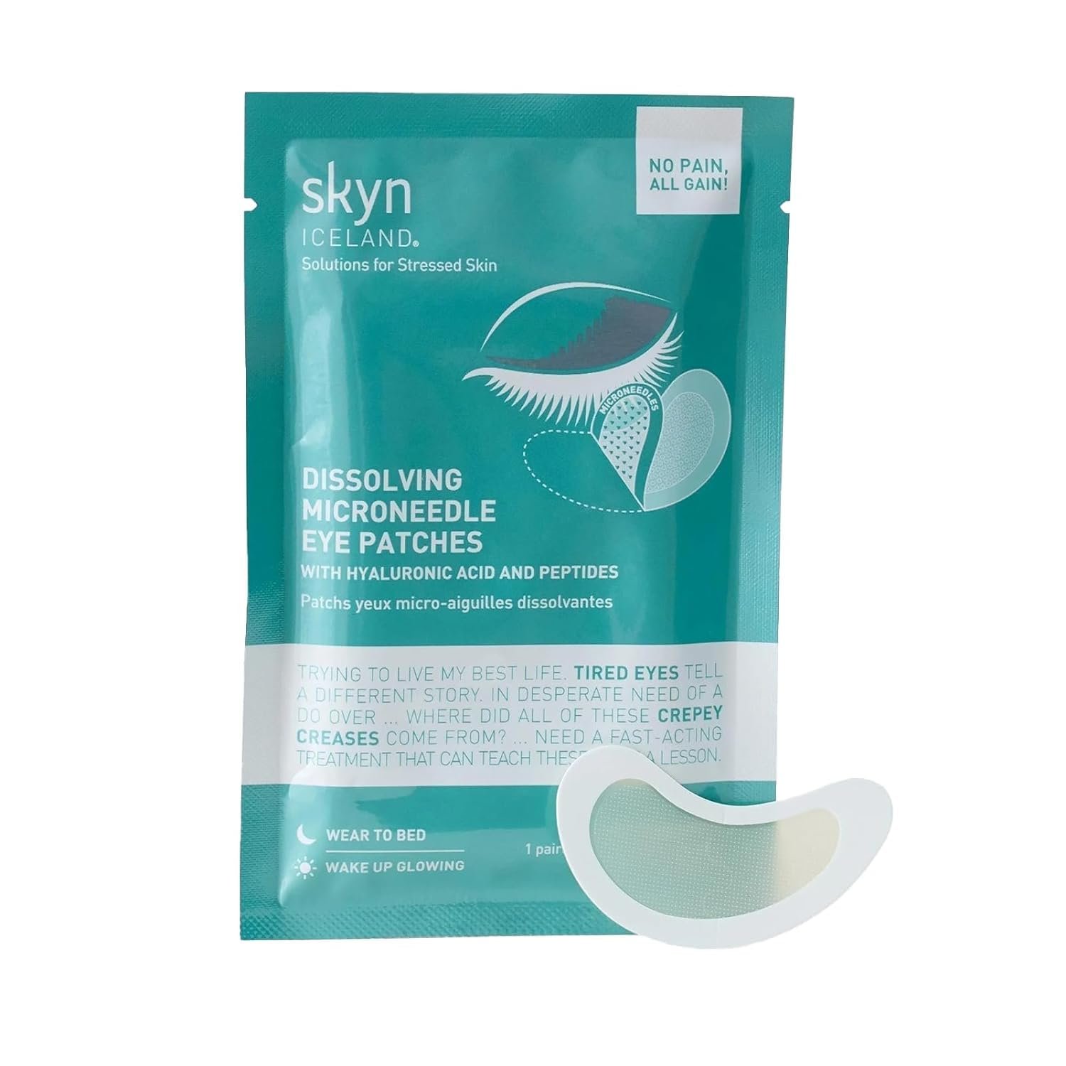 Skyn ICELAND Dissolving Microneedle Under Eye Patches With 39% Hyaluronic Acid & Peptides. No-Slip Eye Mask to Firm And Reduce Wrinkles & Fine Lines, 1 Pair - Image 2