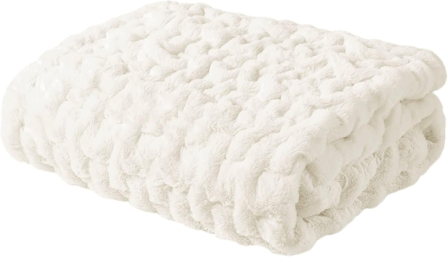 Madison Park Ruched Fur Luxury Throw Premium Soft Cozy Brushed Long Faux Fur For Bed, Couch or Sofa , 50x60" , Ivory - Image 2