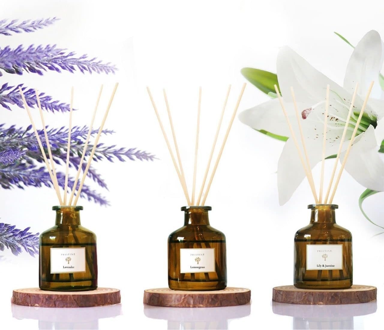 PRISTINE Garden Reed Diffuser Set, Lavender/Lemongrass/Lily & Jasmine, 1.69Oz x 3 Packs Reed Diffuser, Oil Diffuser Sticks, Home Fragrance, Fragrance Diffuser for Home & Office Decor | Fragrance Gift - Image 2