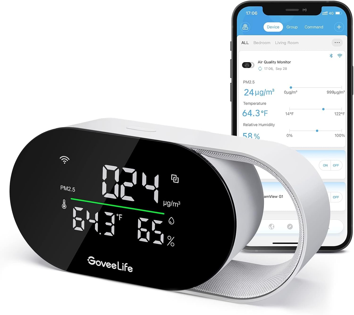 GoveeLife Smart Air Quality Monitor with PM2.5, WiFi, Temperature & Humidity Sensors, LED Display, 2s Refresh, 2-Year Data Storage, for Home & Office - Image 2