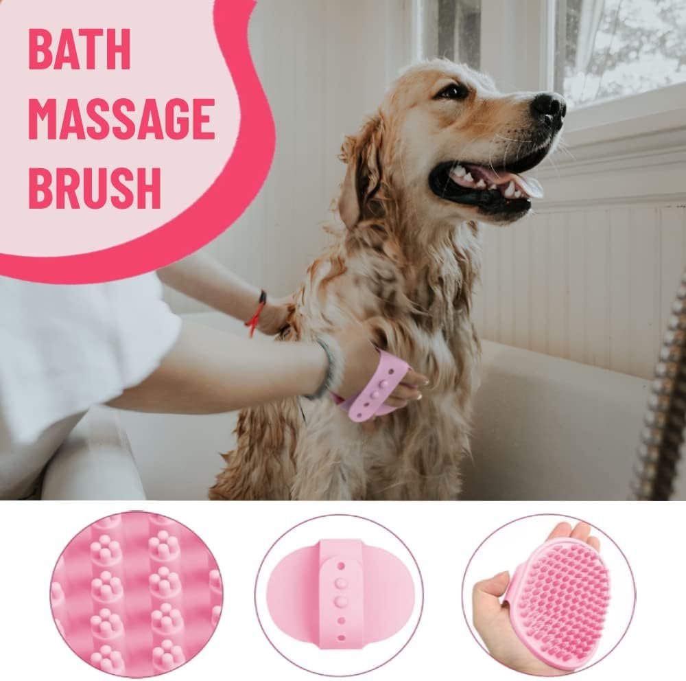 Dog Grooming Kit - Deshedding Brush for Short Hair, Slicker Brush, Flea Comb, Puppy Brush Set in Pink - Image 6