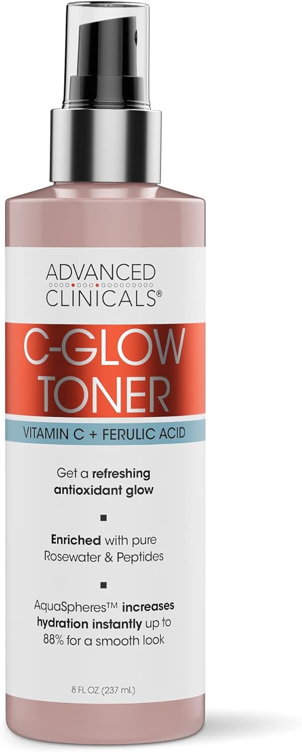 Advanced Clinicals Vitamin C Glow Facial Mist Toner for Face W/Rosewater, Ferulic Acid, & Peptides. Vitamin C Antioxidant Moisturizer Face Mist Provides Instant Skin Hydration, Non-Greasy, 8 Fl Oz - Image 2
