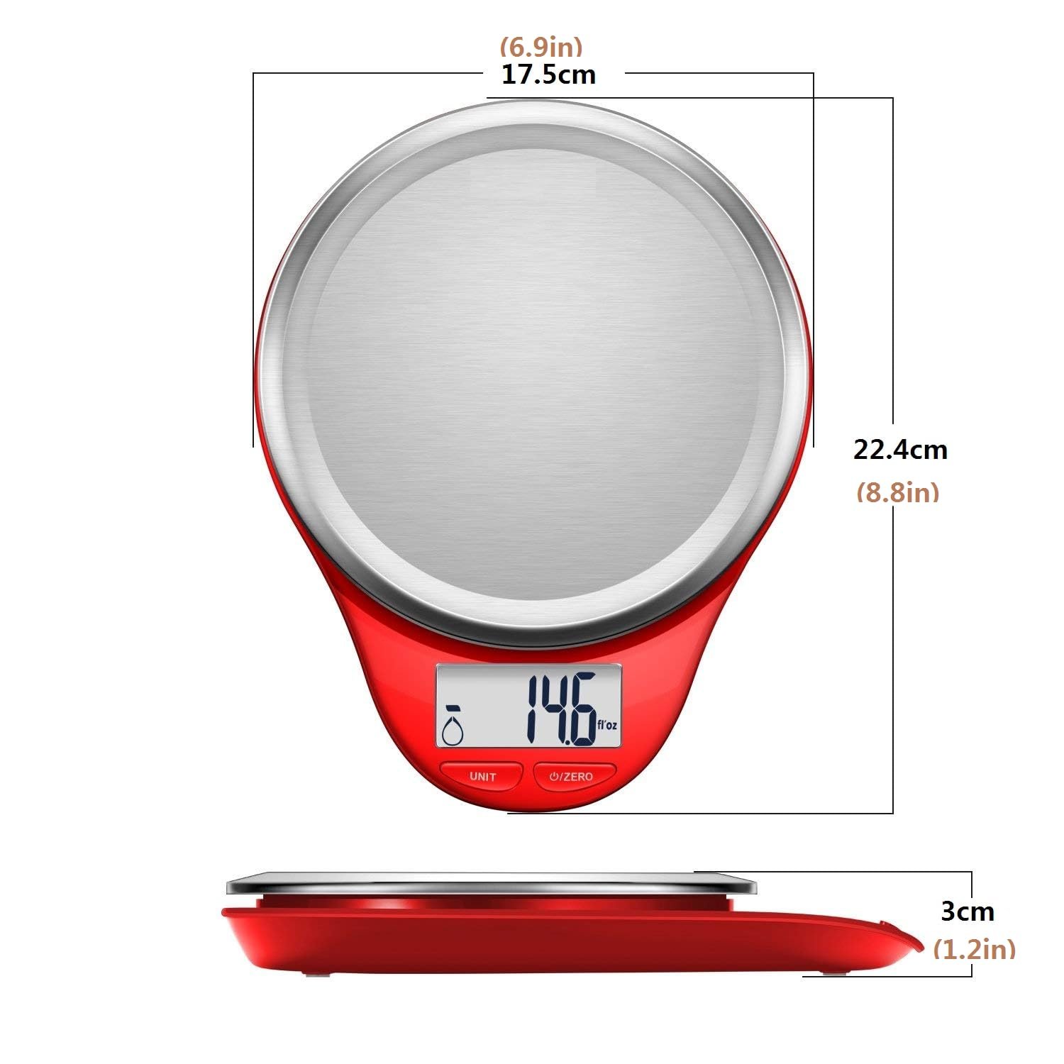 NUTRI FIT Digital Kitchen Scale with Wide Stainless Steel Plateform High Accuracy Multifunction Food Scale with LCD Display for Baking Kitchen Cooking,Tare & Auto Off Function (Red) - Image 9