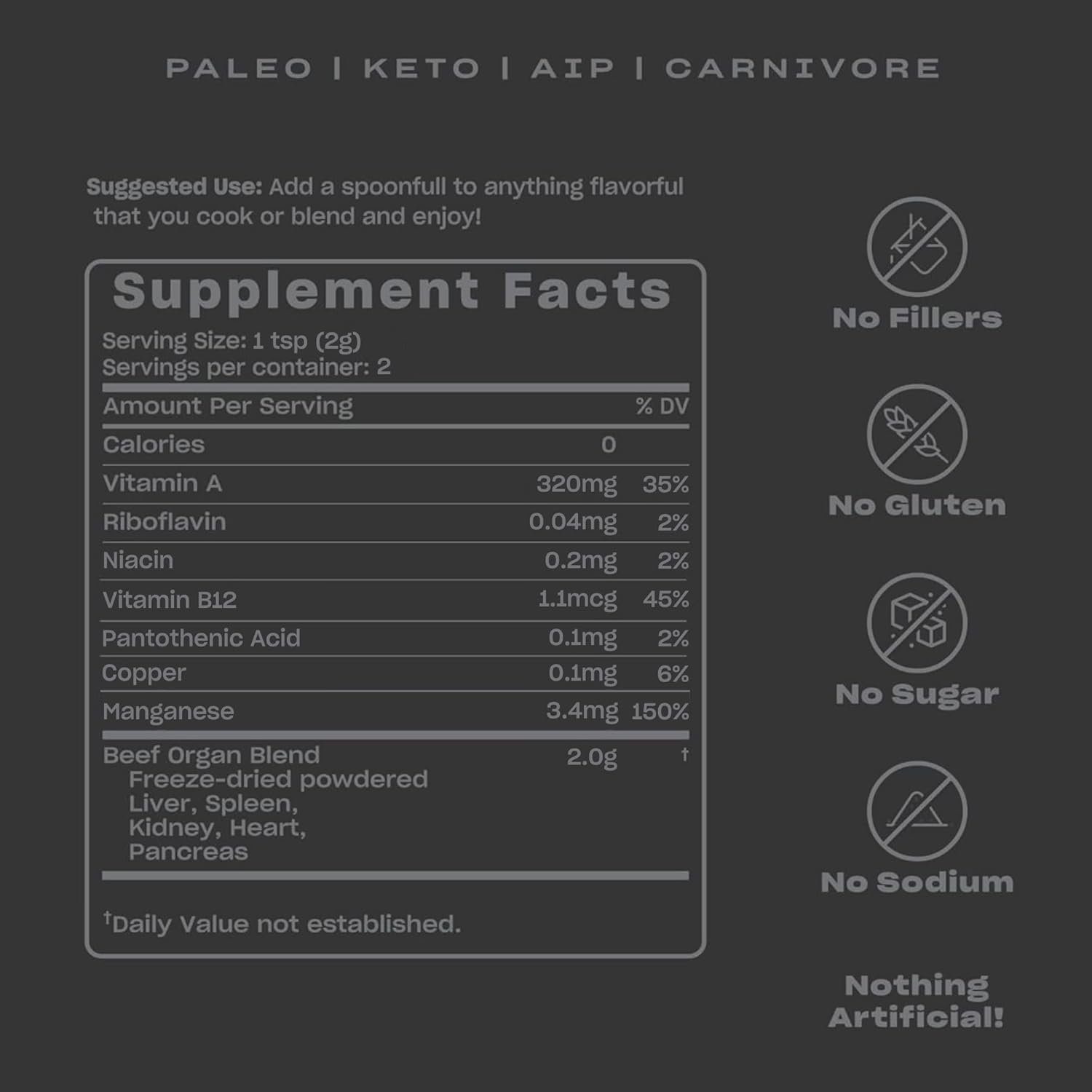 Pluck Pure | Beef Organ Supplement Powder Travel Pack | From 100% Grass Fed & Grass Finished Pastured Beef Liver, Kidney, Spleen, Heart, & Pancreas | 7 Packets, 14 Servings - Image 3