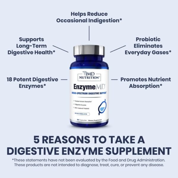 1MD Nutrition EnzymeMD - Digestive Enzymes Supplement - Doctor Formulated | 18 Plant-Based Enzymes - Gas & Bloating Support | 120 Capsules (2-Pack) - Image 3