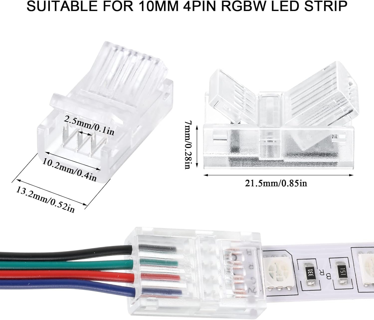 Flutesan 20 Pcs 4 Pin 10 mm LED Strip Connector RGB LED Strip Lights Waterproof Adapter Connectors 22 AWG Wires Connector for Strip Light Unwired Gapless Track Connector 5v 12v 24v - Image 3
