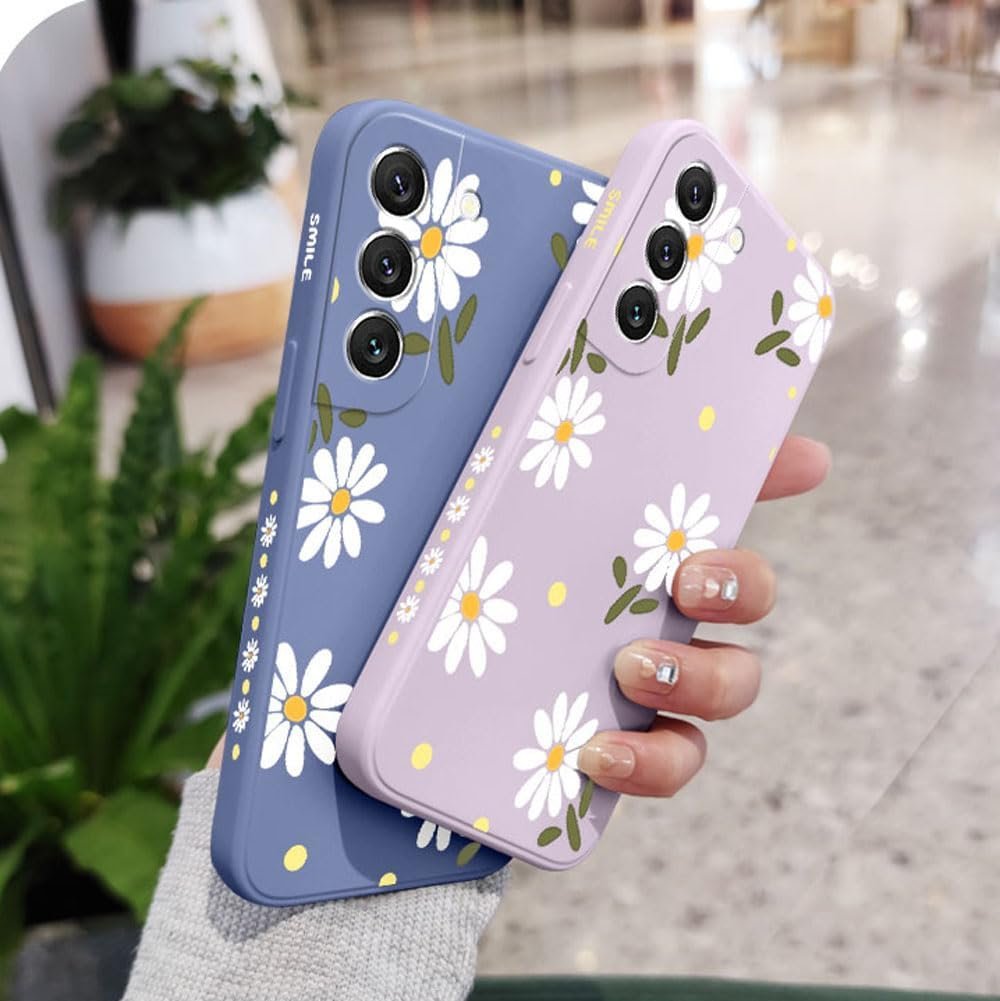 Galaxy A14 5G Case for Women Girls Cute Daisy Flower Camera Lens Protector Flexible Thin Slim Liquid Silicone Rubber Shockproof Protective Cover Phone Case for Samsung Galaxy A14 6.6"-Purple - Image 5