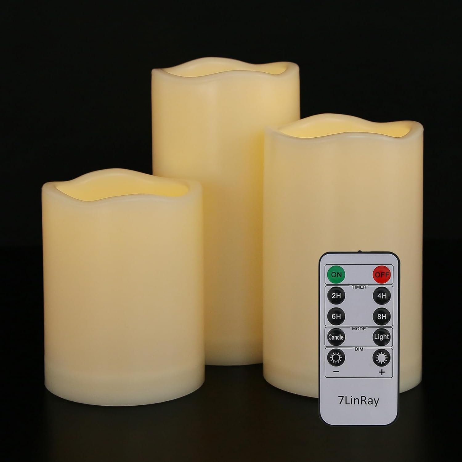 Battery Operated Candles Flickering Flameless Candles with Remote and Timer, Waterproof Outdoor LED Pillar Flameless Candles for Home Wedding Decor, Ivory Plastic, D 3" x H 4" 5" 6" - Image 2