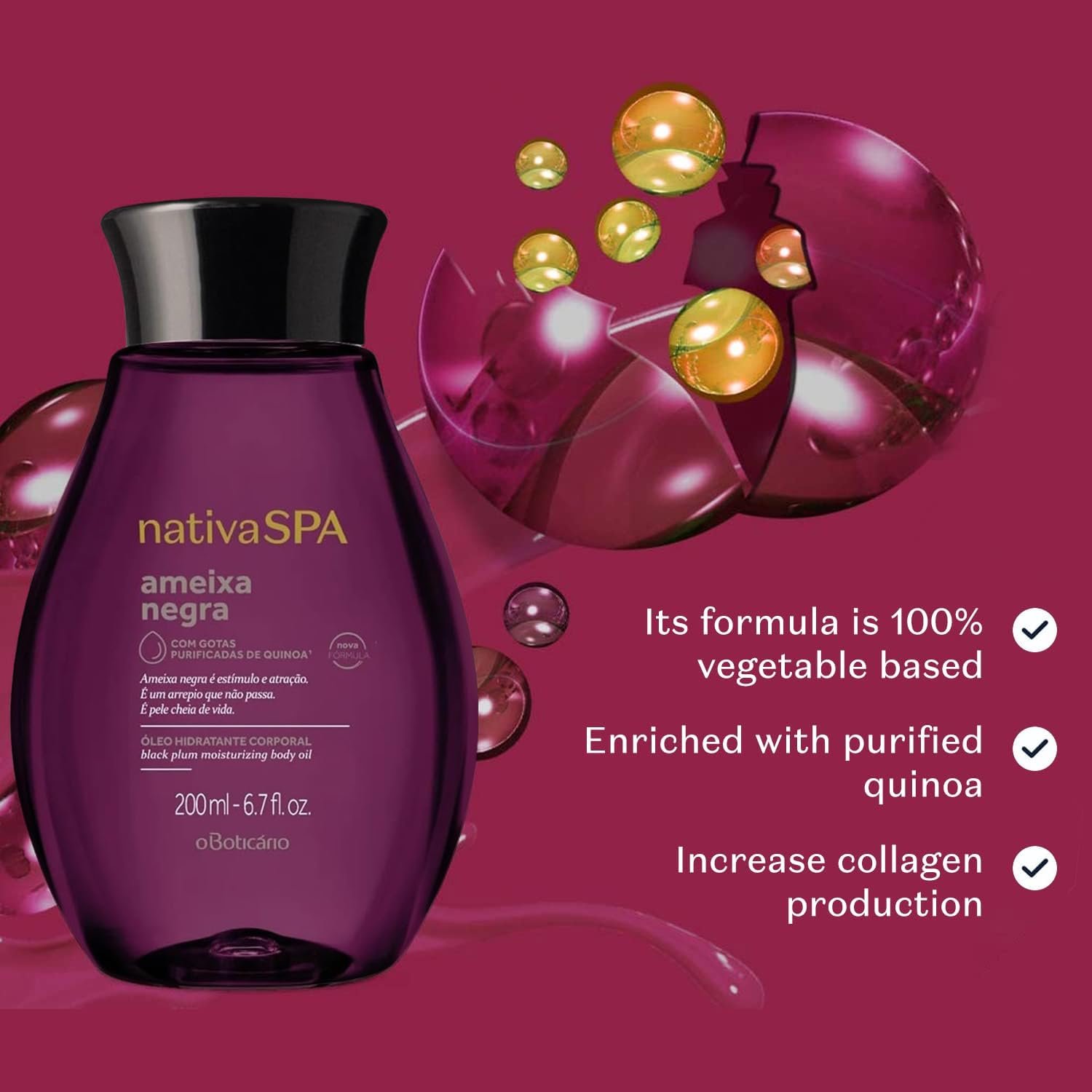 Nativa SPA by O Boticário, Black Plum Body Oil, Scented Moisturizer, Enriched with Purified Quinoa Drops to Boost Hydration, 6.8 Ounce - Image 4
