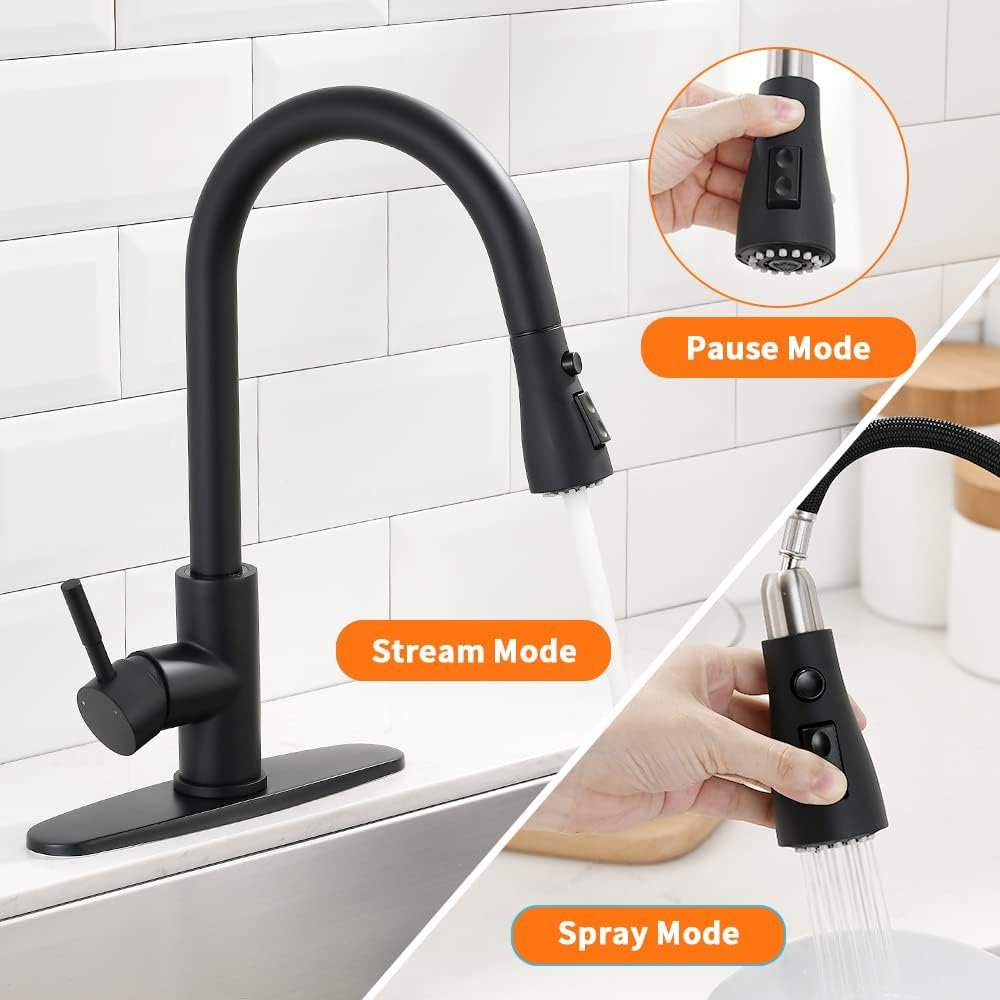 Black Kitchen Faucets with Pull Down Sprayer Kitchen Sink Faucet with Pull Out Sprayer Single Hole Deck Mount Single Handle Stainless Steel Grifos De Cocina 866068R - Image 4