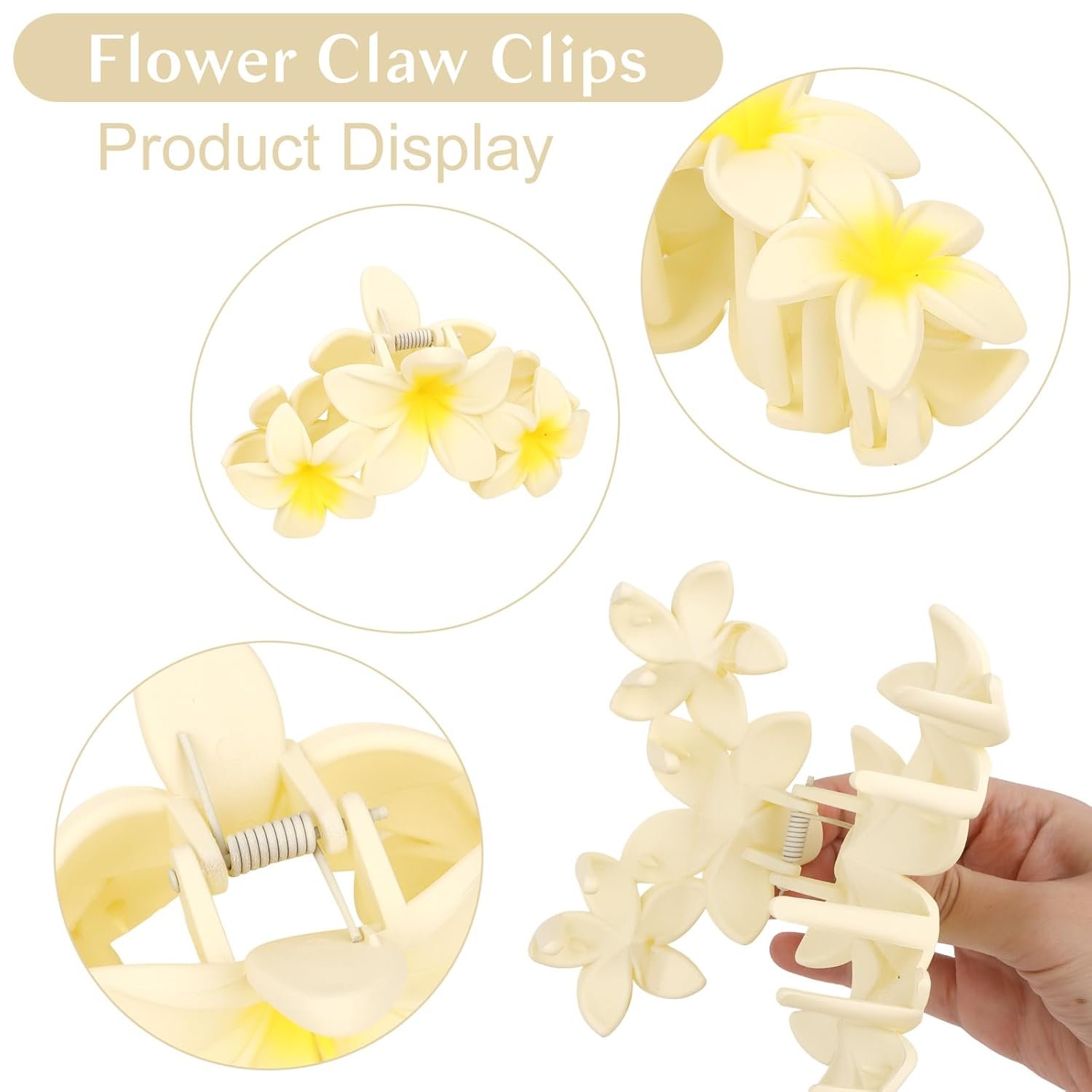 ANBALA 4PCS Flower Matte Claw Clips for Thick Hair - Large Plumeria Hair Accessories for Women, Summer Beach Hair Clips (Colorful) - Image 3