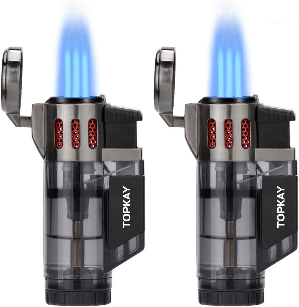 Cigar Lighter Triple Jet Flame Butane Torch Lighters Windproof Butane Refillable Gas Torch Lighters with a Gift Box, 2 Pack (Without Gas) - Image 2