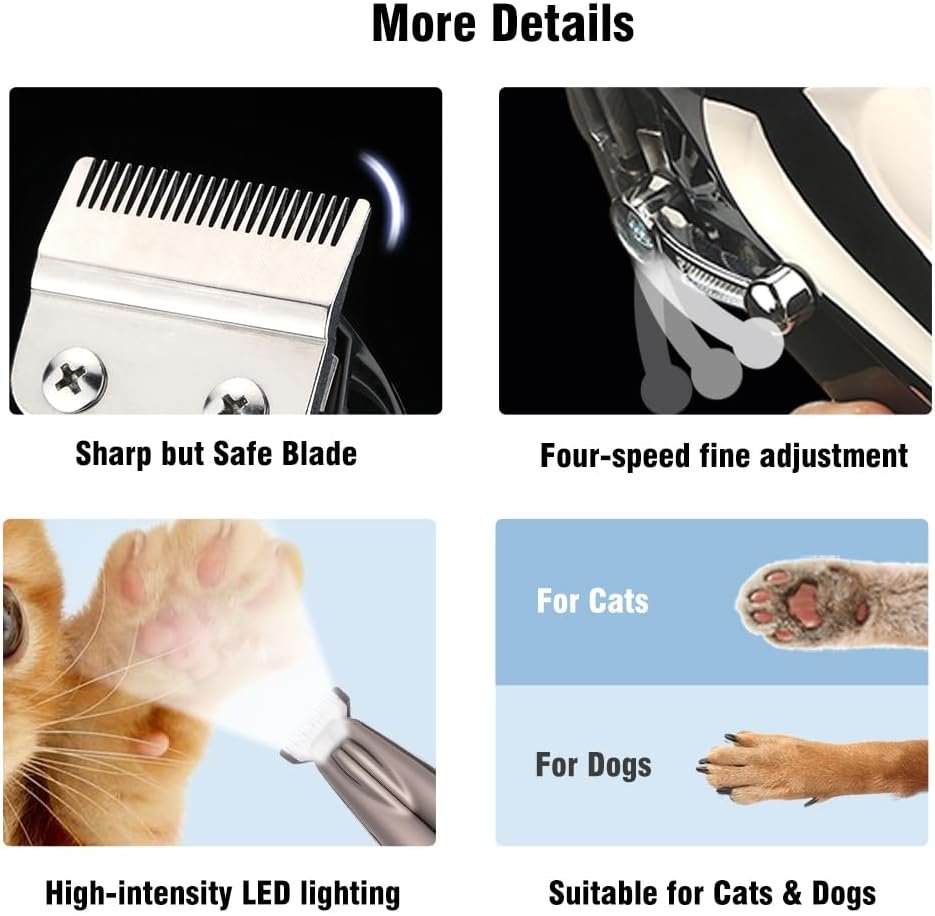 Hair Clippers and Paw Trimmer for Pets Cordless Grooming Kit 2 in 1 for Cats Dogs Long Hair Animals Horse Low Noise - Image 5