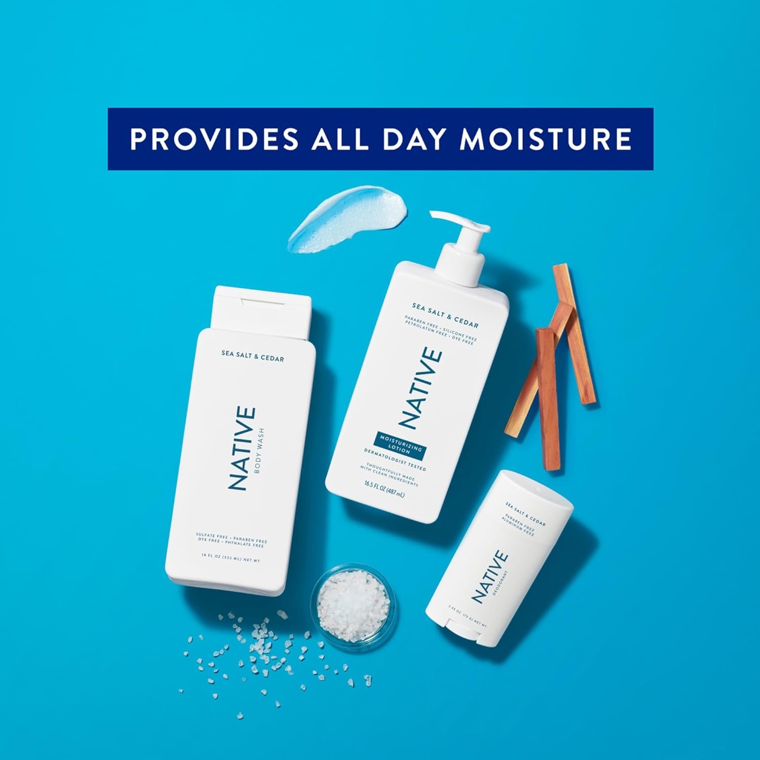 Native Body Lotion Contains Naturally Derived Plant-Based Moisturizers for Women and Men | Restores Dry Skin, Sea Salt & Cedar, 16.5 fl oz - Image 6