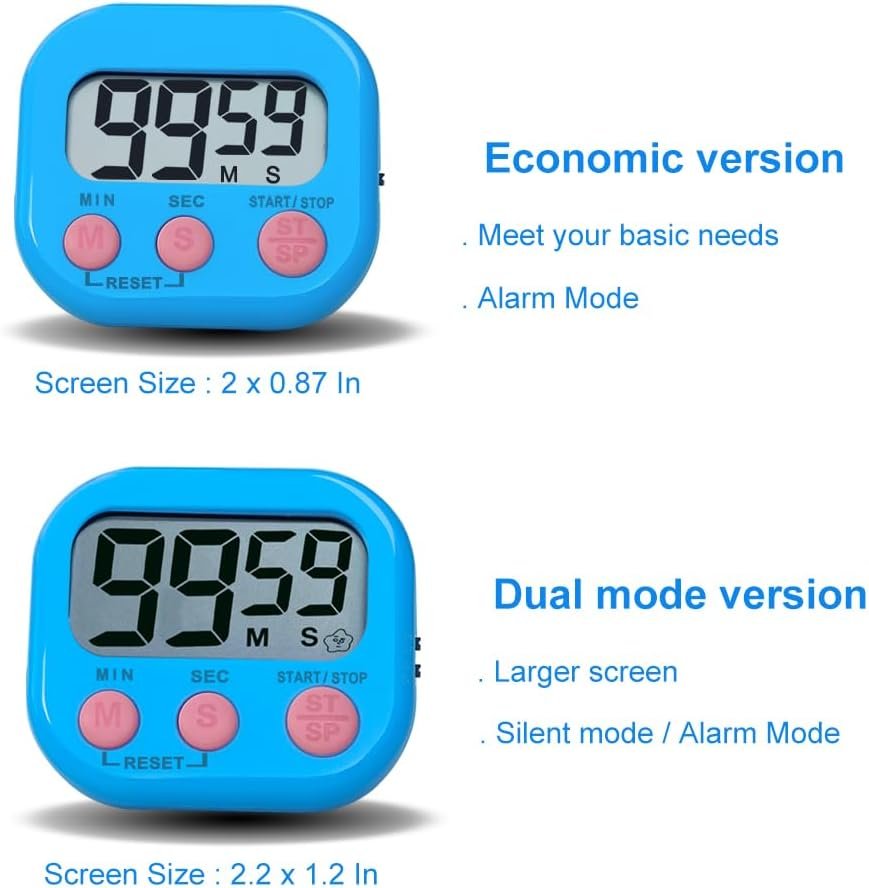 Digital Kitchen Timer, BESTWYA Electronic Timer with Clear LCD Screen Count Up and Down Function 3 Big Buttons On/Off Switch Button (6, 6 Colors (Dual Mode)) - Image 6