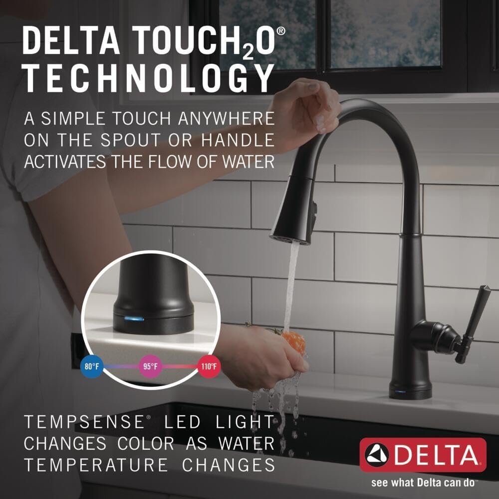 Delta Faucet Emmeline Matte Black Kitchen Faucet Touch, Touch Kitchen Faucets with Pull Down Sprayer, Kitchen Sink Faucet, Kitchen Faucet Black, Touch2O Technology, Matte Black 9182T-BL-DST - Image 3