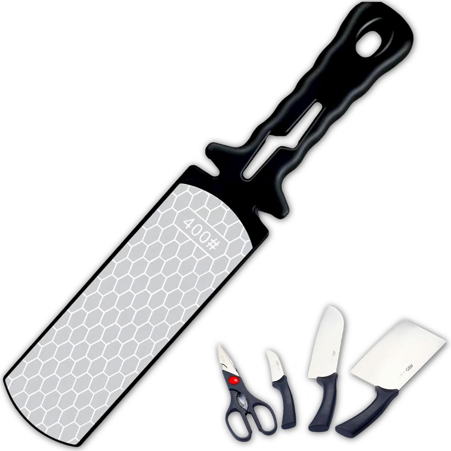 Sharpening Stone 5-in-1 Sharpening Plate- Dual-Sided Design for Sharpening Chef's Knives, Paring Knives, and Scissors - Professional Kitchen Utensil to Effortlessly Hone Razor-Sharp Blades - Image 2