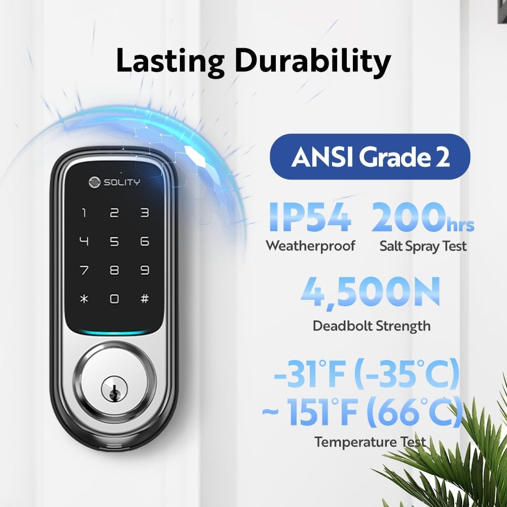 Solity No-Hub Smart Digital Door Lock, Designed in Korea, Keyless Entry, Wi-Fi, Remote Control, Touchscreen Keypad, Auto Lock, IP54 Waterproof GT10K Keypad (Satin Nickel) - Image 10