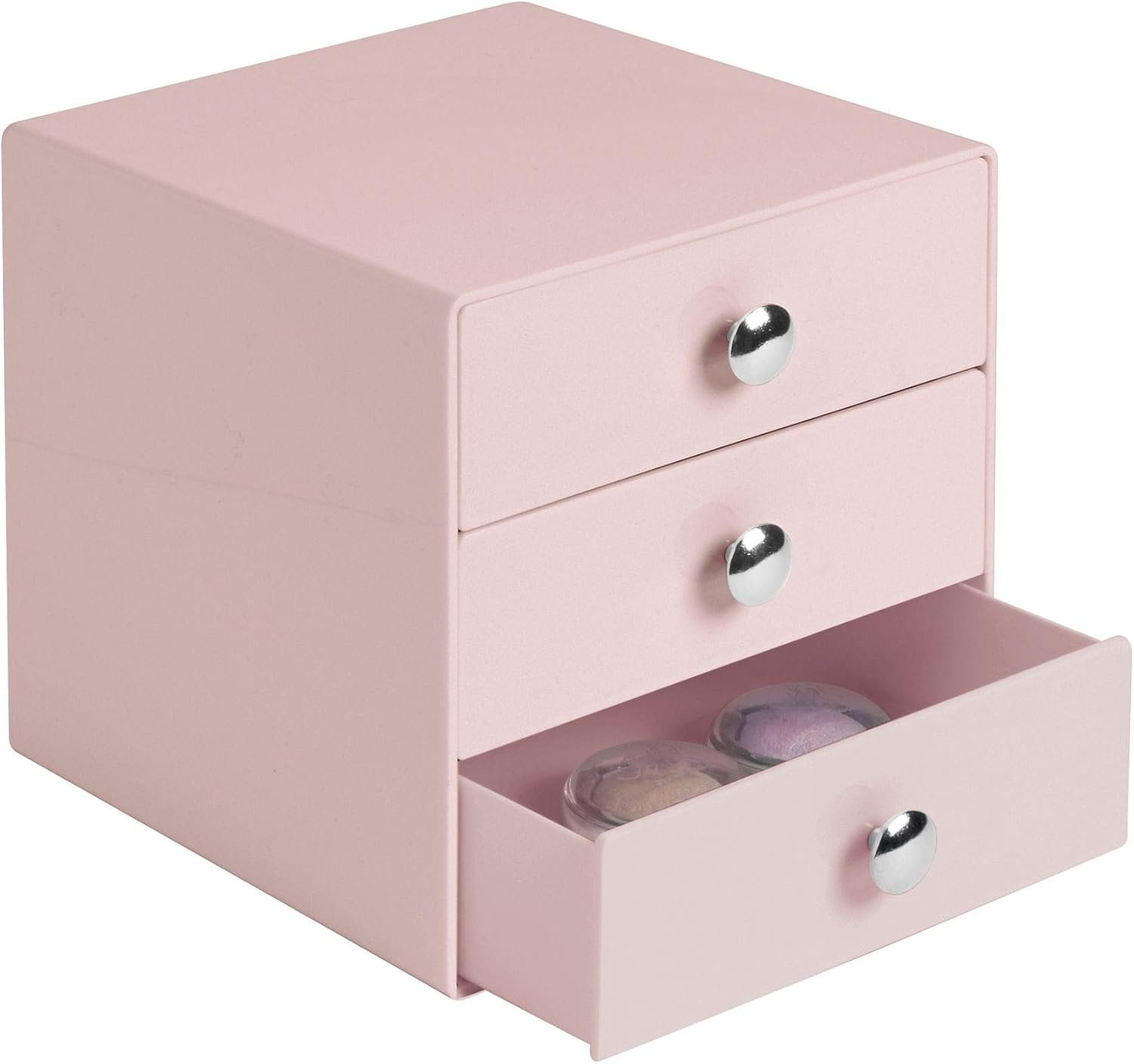 iDesign Plastic 3-Drawer Jewelry Box, Compact Storage Organization Drawers Set for Cosmetics, Dental Supplies, Hair Care, Bathroom, Office, Dorm, Desk, Countertop, 6.5" x 6.5" x 6.5", Pink - Image 2