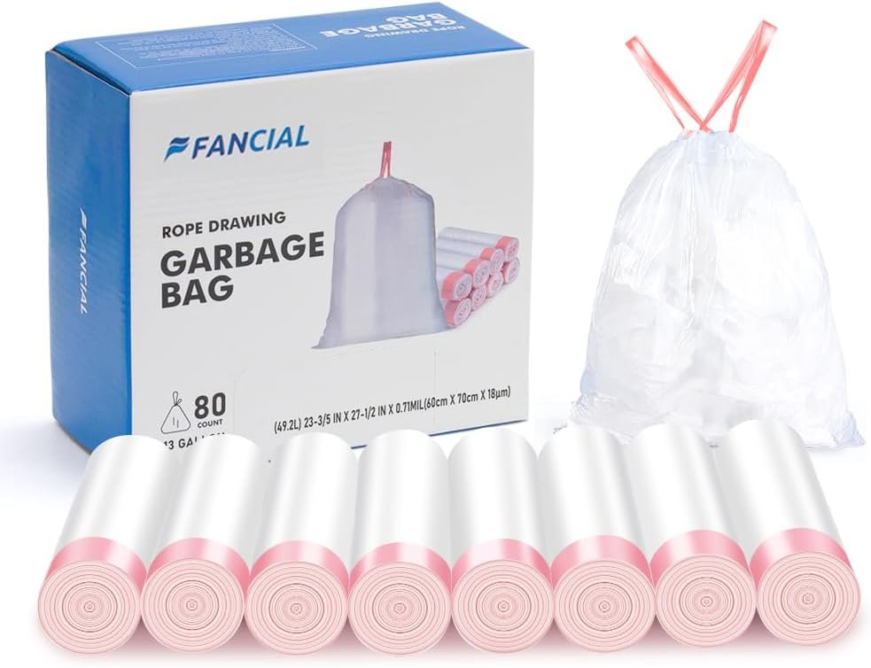 Fancial Ultra Strong Tall Kitchen Trash Bags, Unscented, White,13 Gallon, 80 Count - Image 2