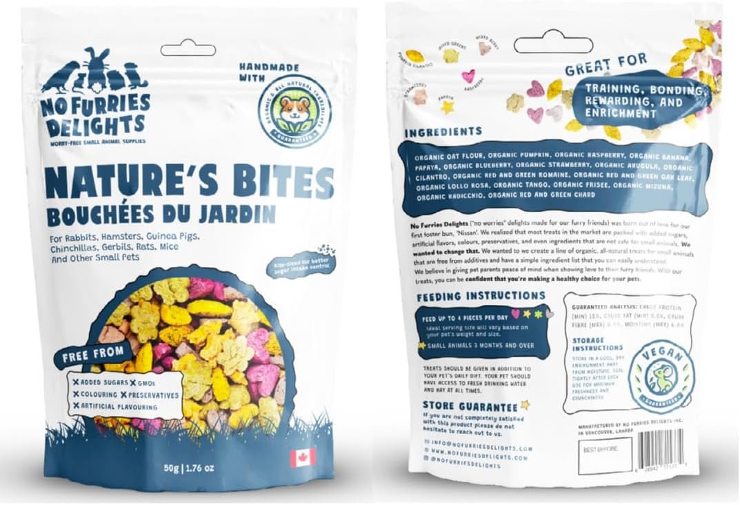 Treats, 100% All Natural Mini Bites for Rabbit Hamster Guinea Pig Chinchilla Pet Rat Mice Gerbil Bird Healthy Enrichment Bonding Rewarding Training Nature's Bites Variety Pack 50g - Image 3